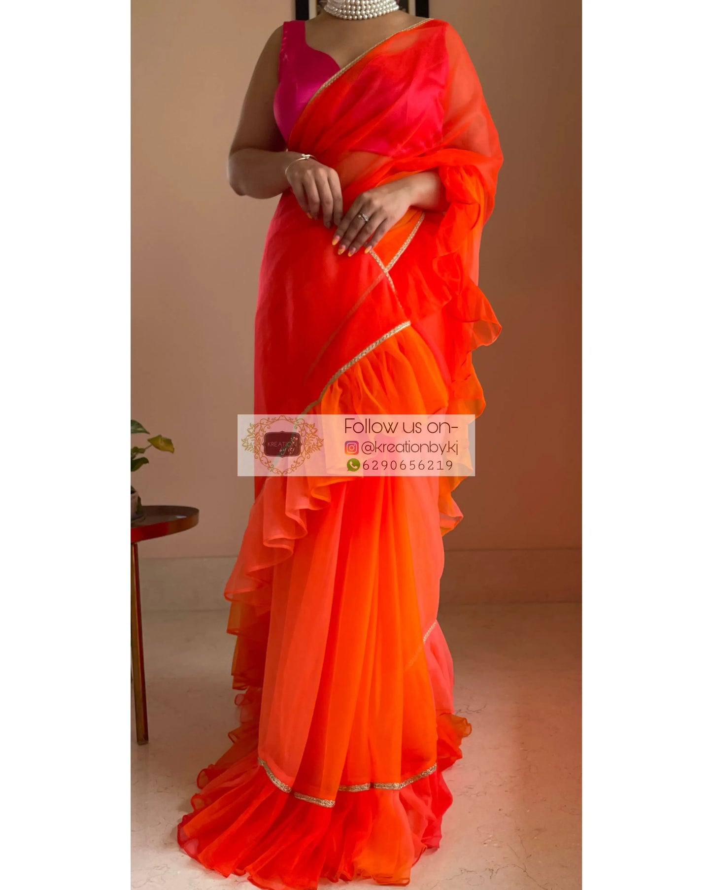 Orange Ombré Ruffle Saree kreationbykj