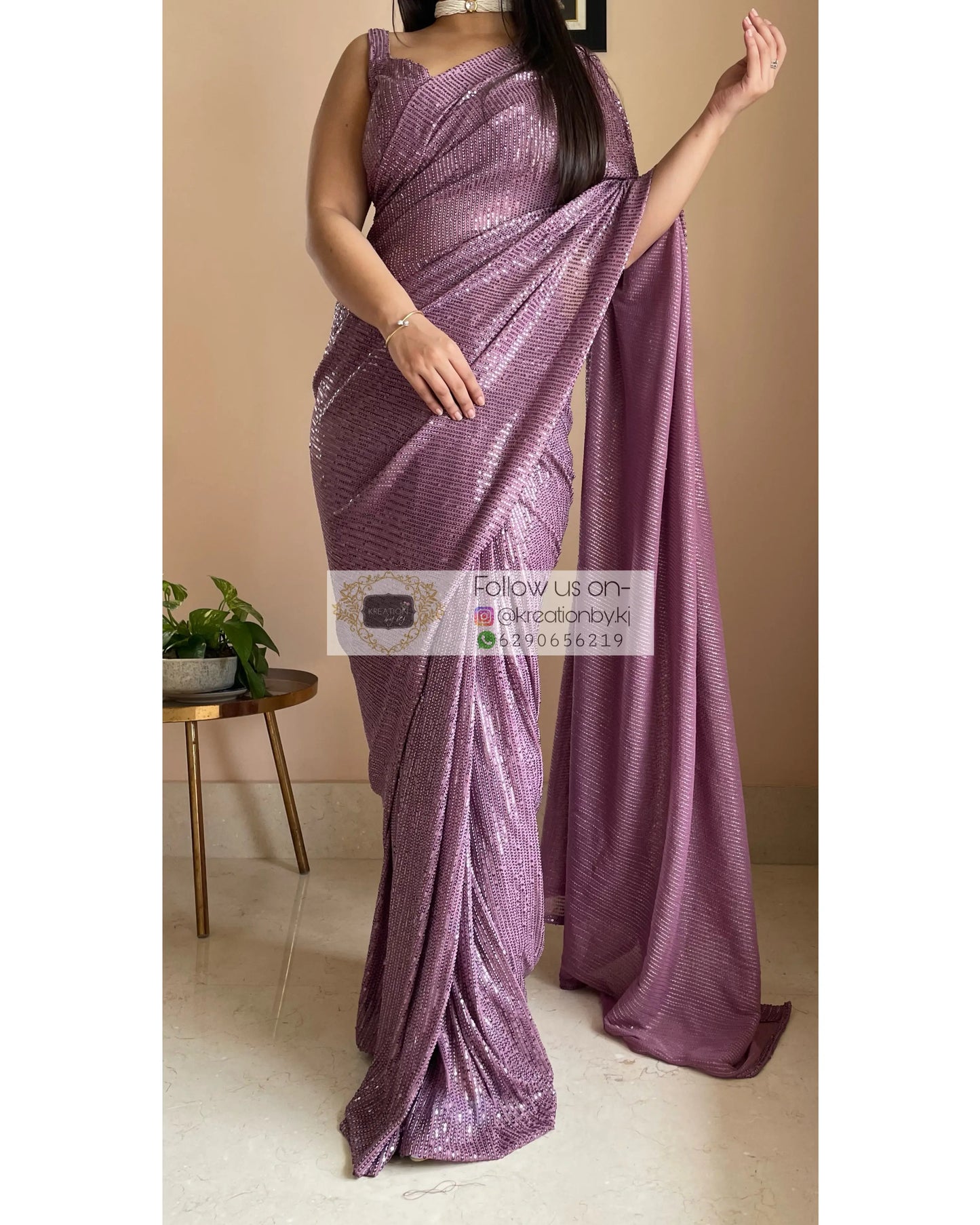 Mauve Sequins Saree kreationbykj