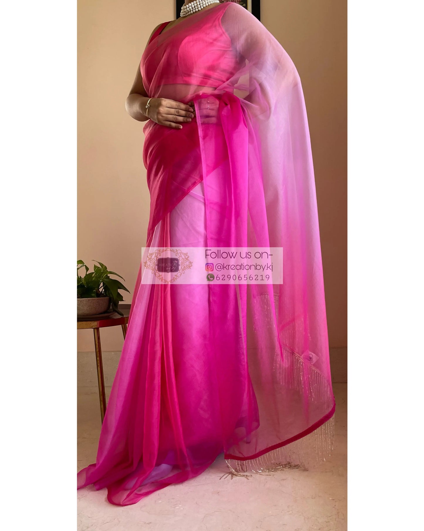 Malibu Barbie Ombré Organza Saree kreationbykj