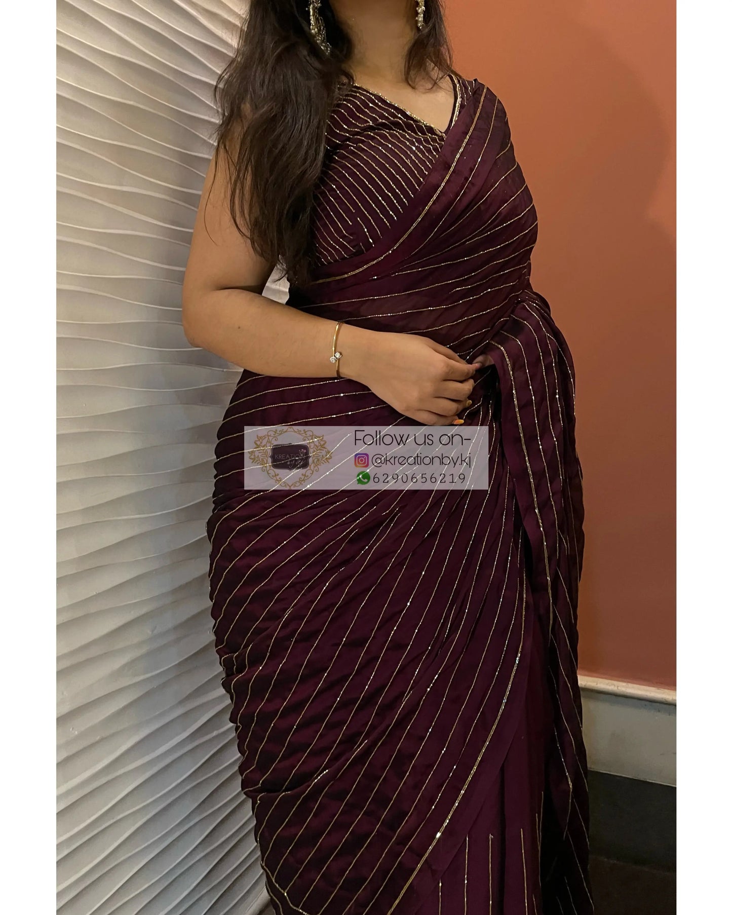 Aubergine Noorani Georgette Cocktail Saree kreationbykj