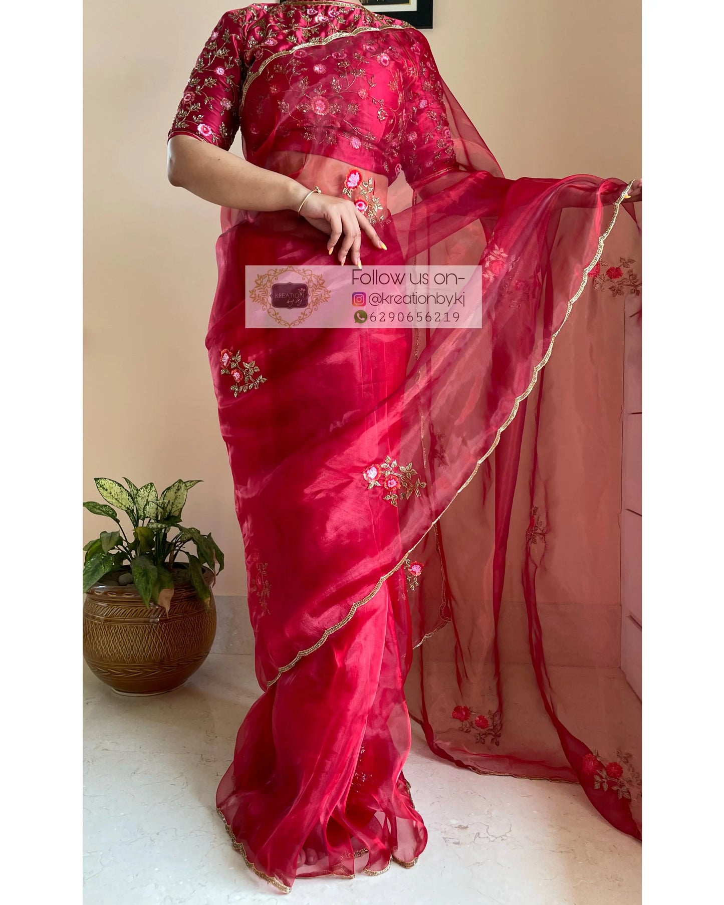 Remember the Roses Red Glass Tissue Saree - kreationbykj
