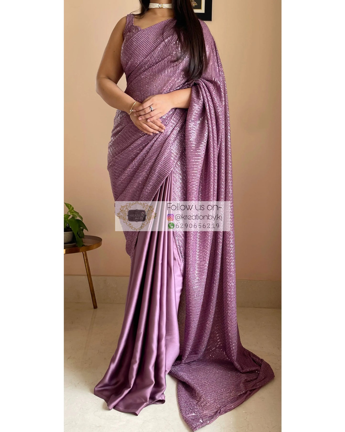 Mauve Sequins Half Saree kreationbykj