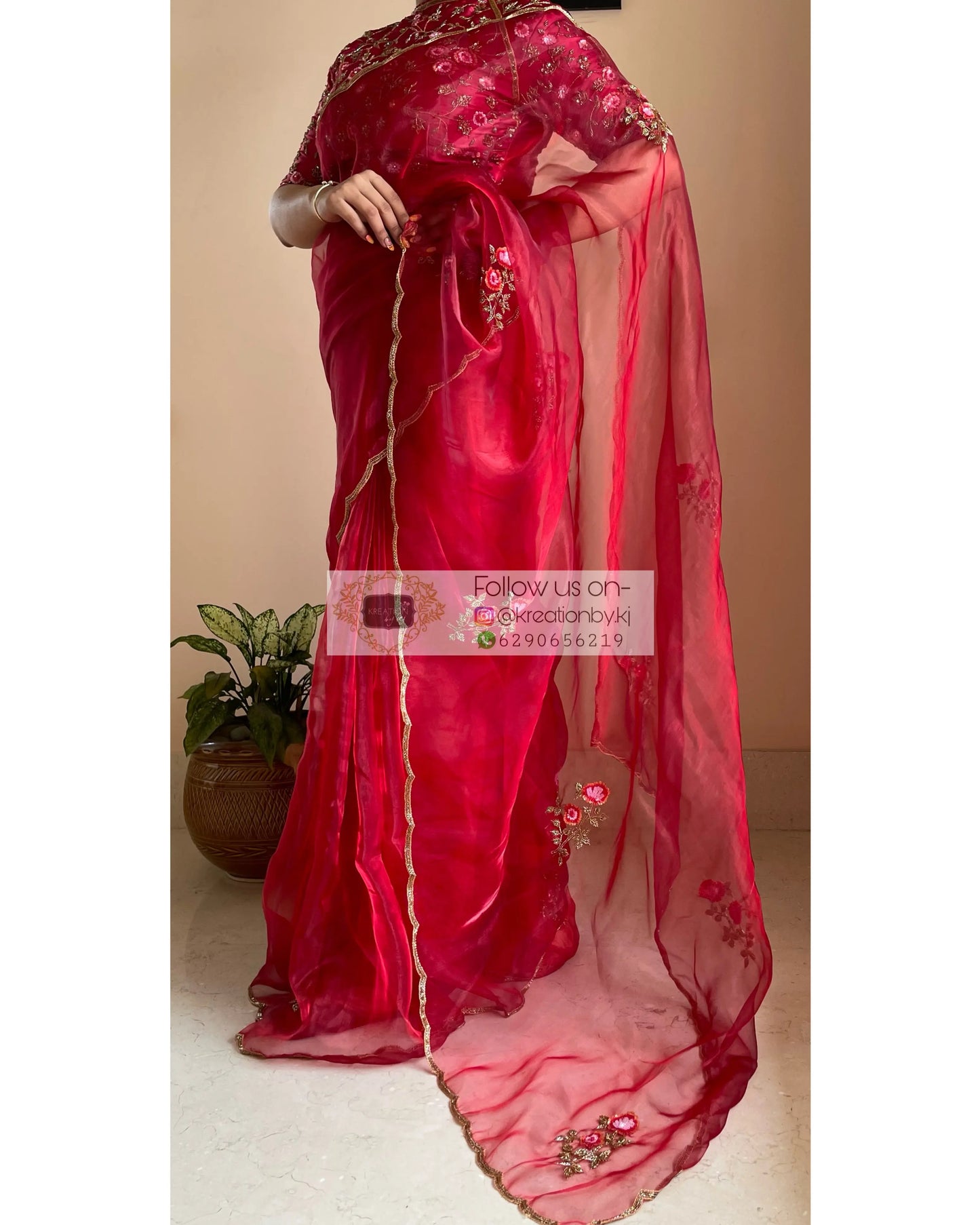 Remember the Roses Red Glass Tissue Saree - kreationbykj