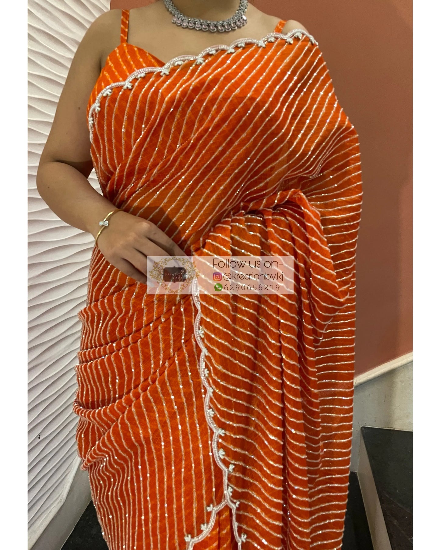 Kesari Leher Cutdana Saree - kreationbykj