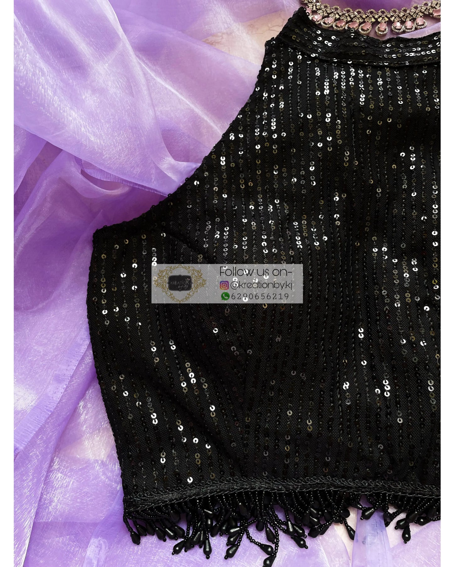 Black Sequins Halter Blouse - kreationbykj