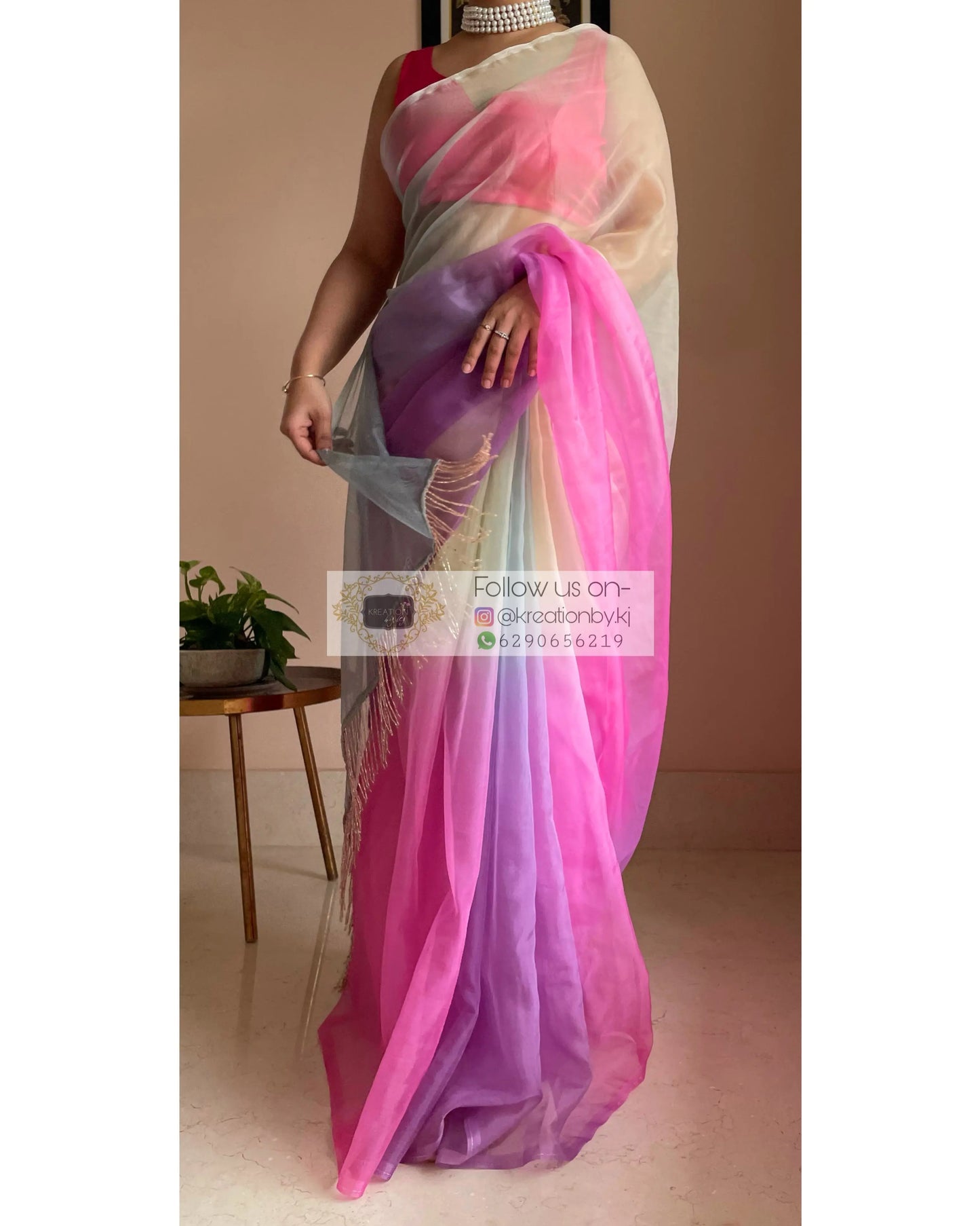 Marshmallow Martini Ombré Organza Saree for Farewell kreationbykj