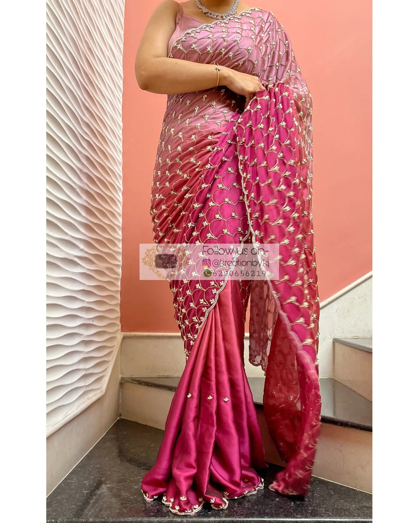 Ombré Cutdana Mehraab Jaal Saree - kreationbykj