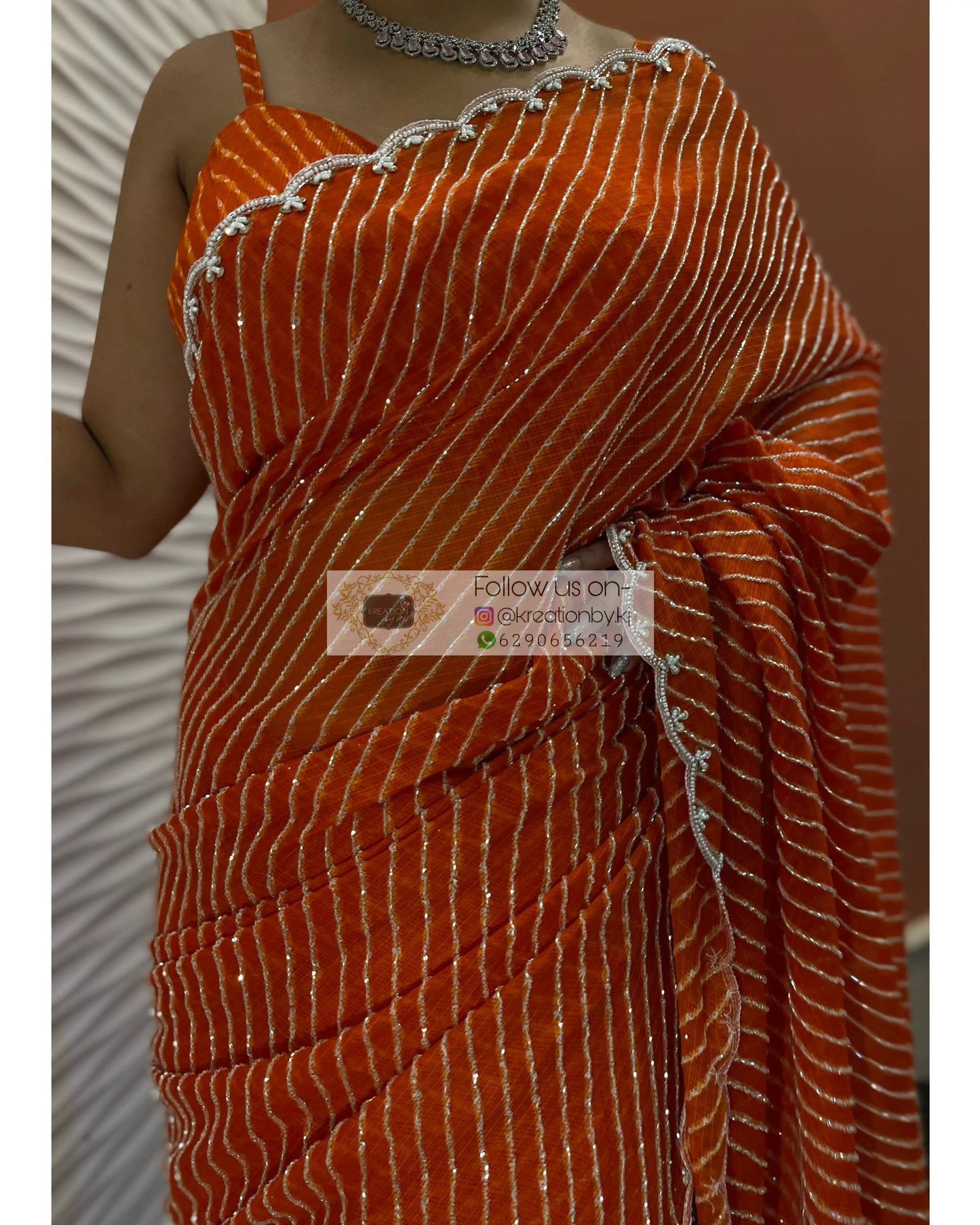Kesari Leher Cutdana Saree - kreationbykj