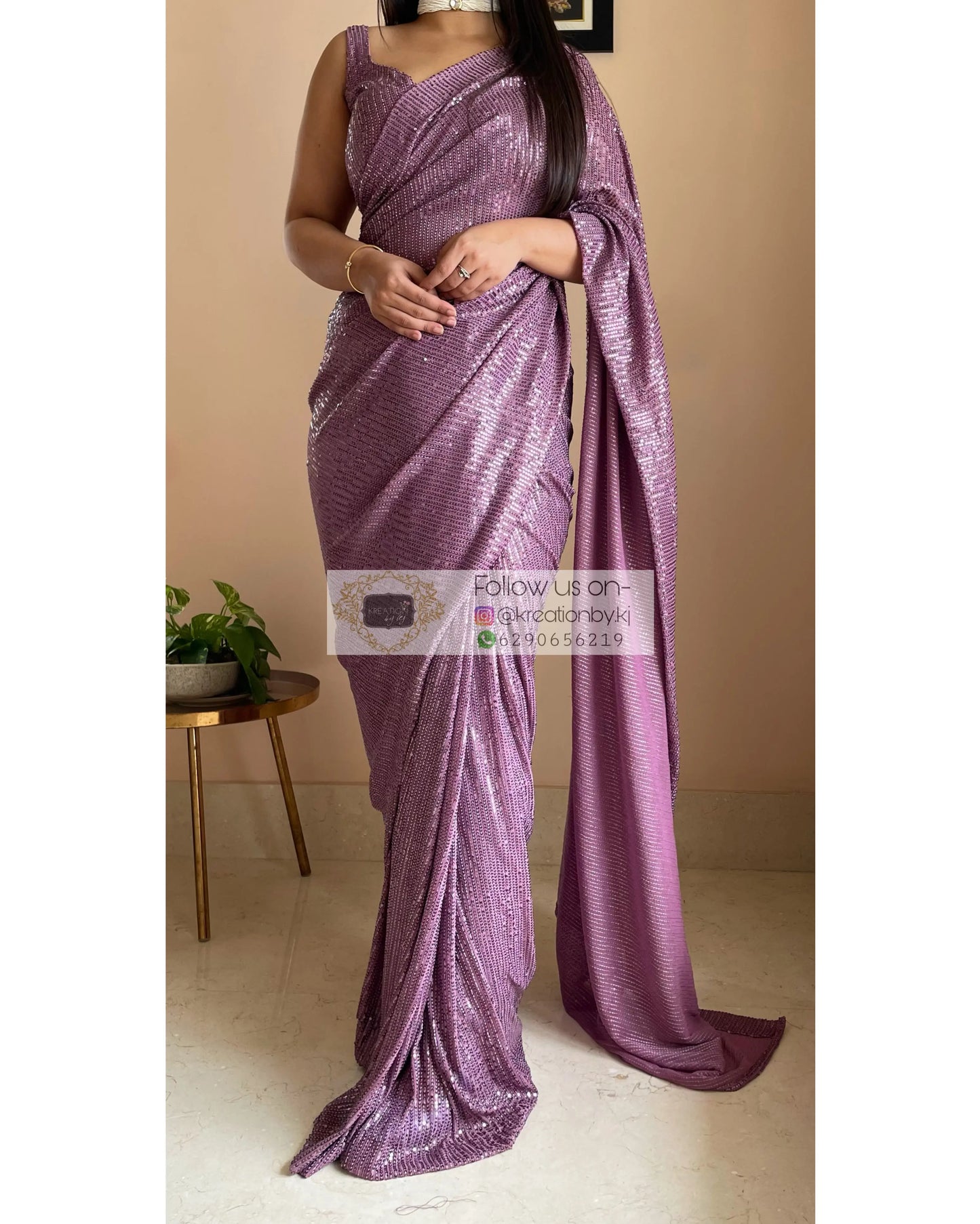 Mauve Sequins Saree kreationbykj