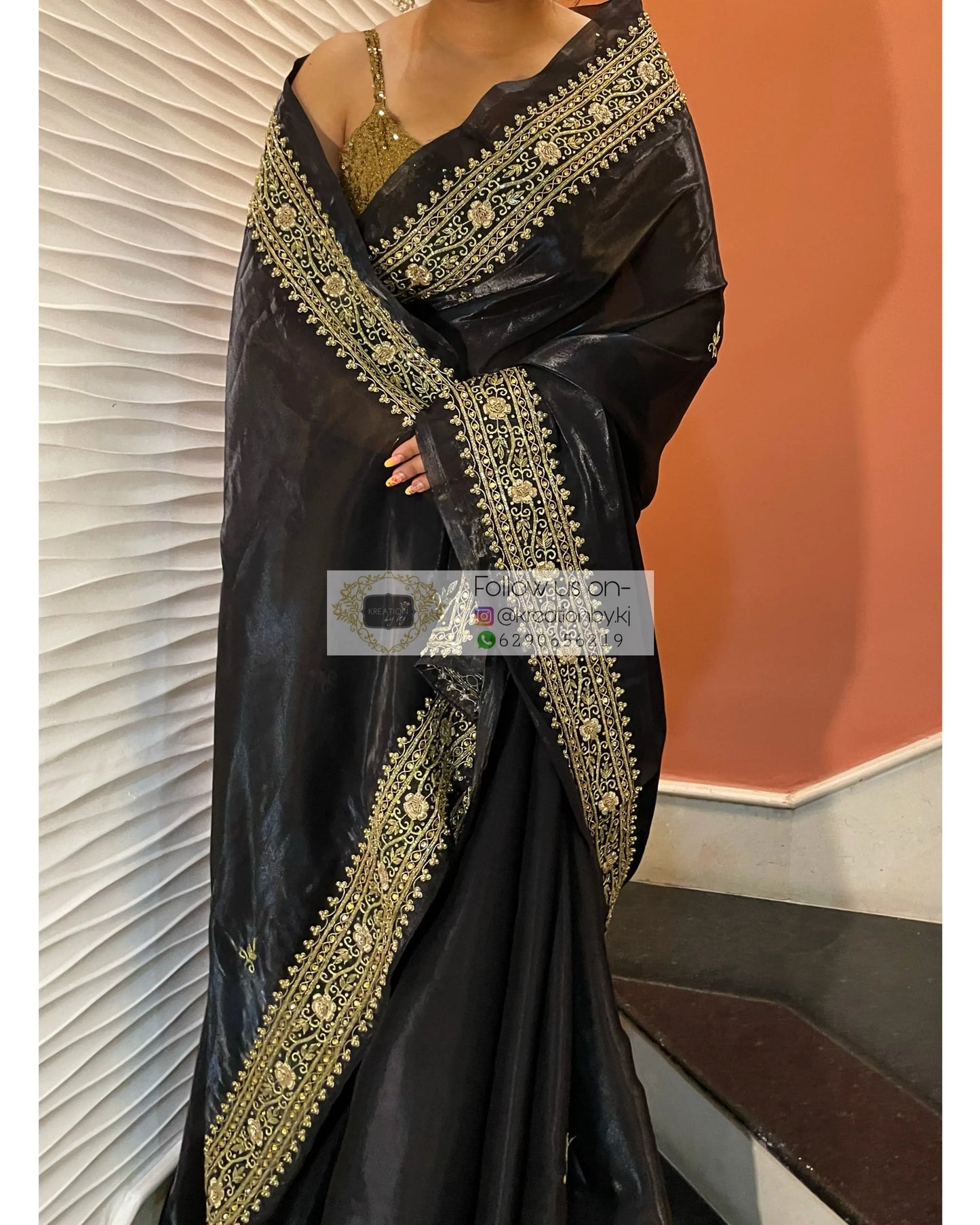 Black Zarina Glassy Organza Saree kreationbykj