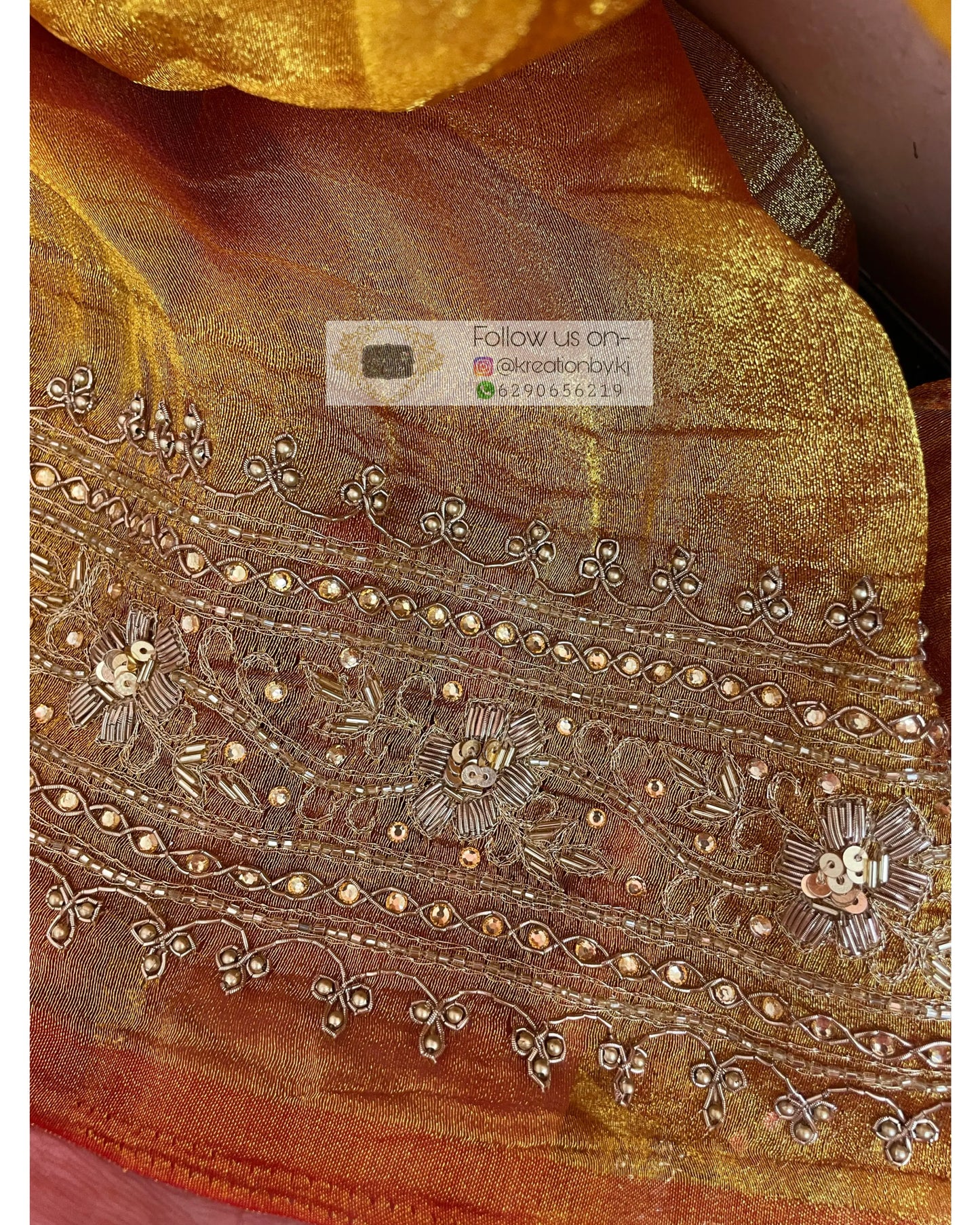 Fiery Gold Zari Tissue Zarina Saree kreationbykj