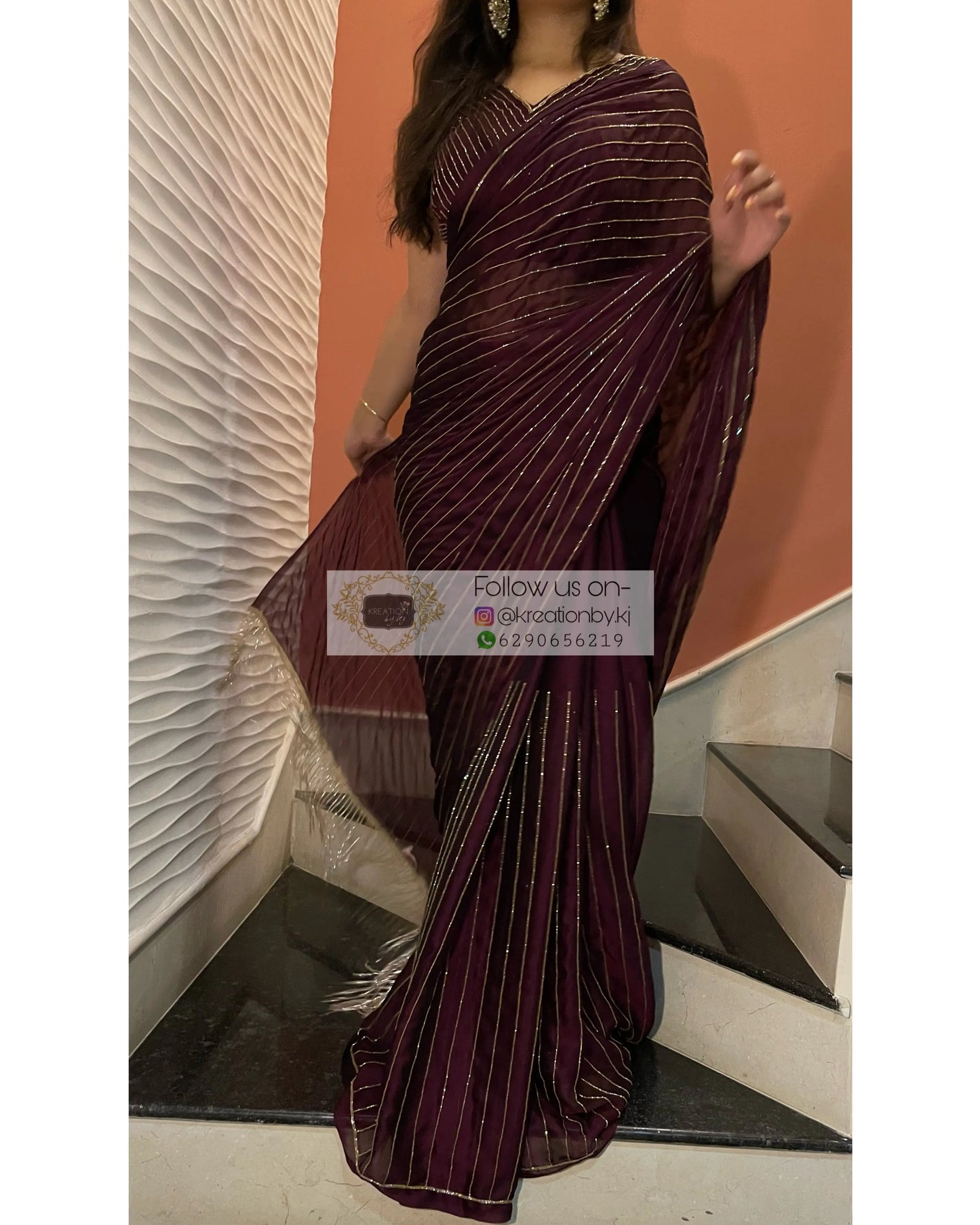Aubergine Noorani Georgette Cocktail Saree kreationbykj