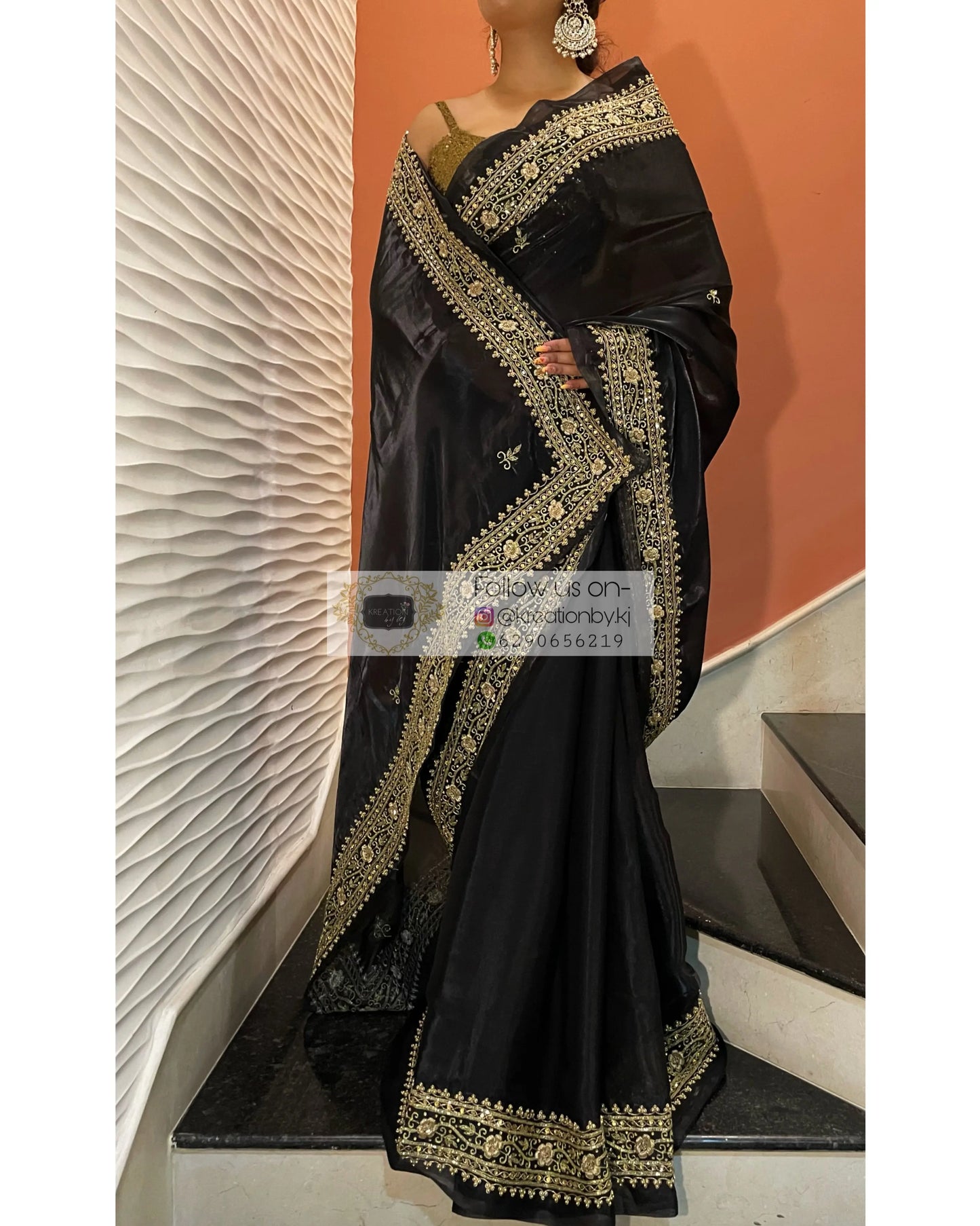 Black Zarina Glassy Organza Saree kreationbykj