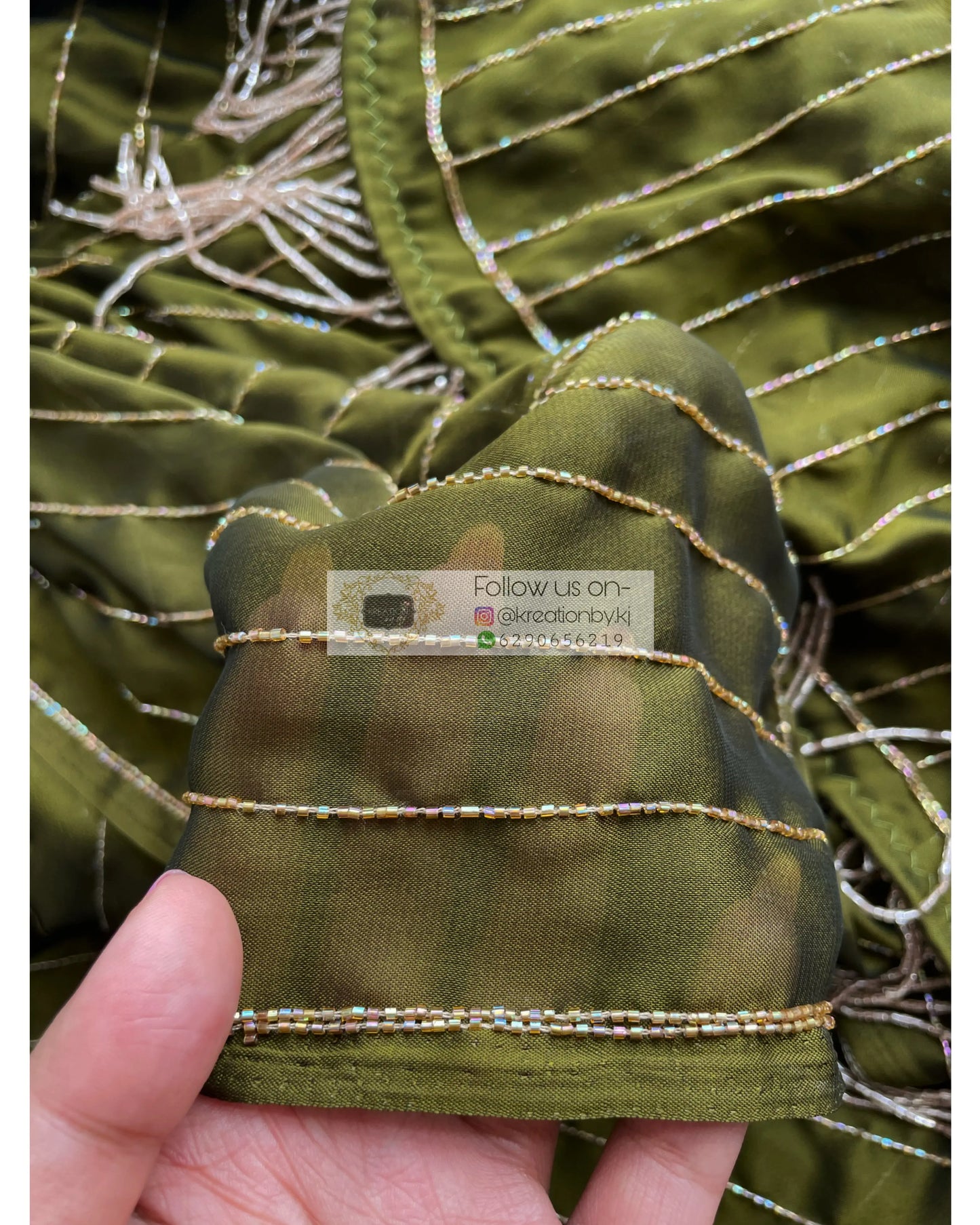 Olive Green Georgette Noorani Cocktail Saree kreationbykj