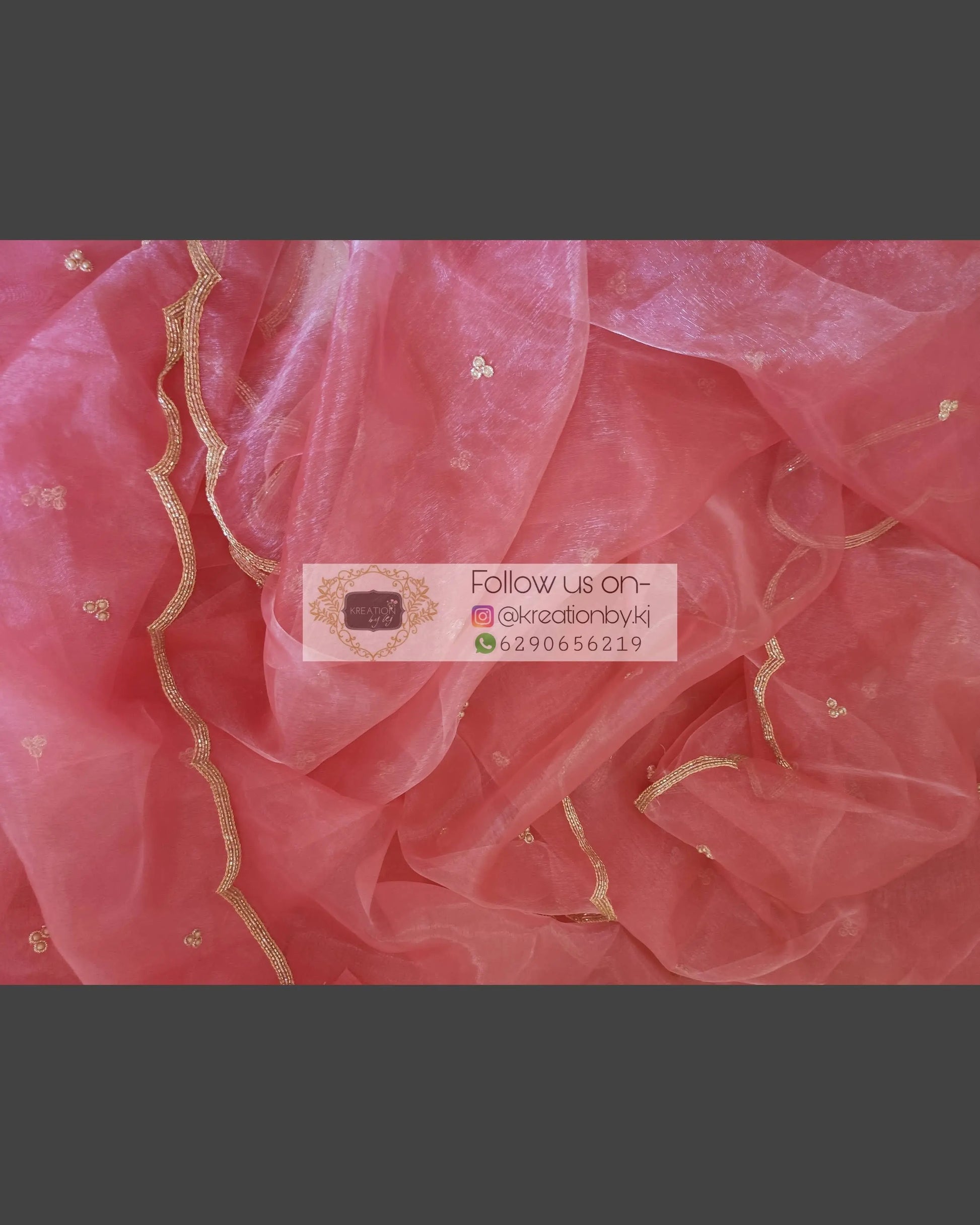 Peach Glass Tissue Saree with scalloping - kreationbykj