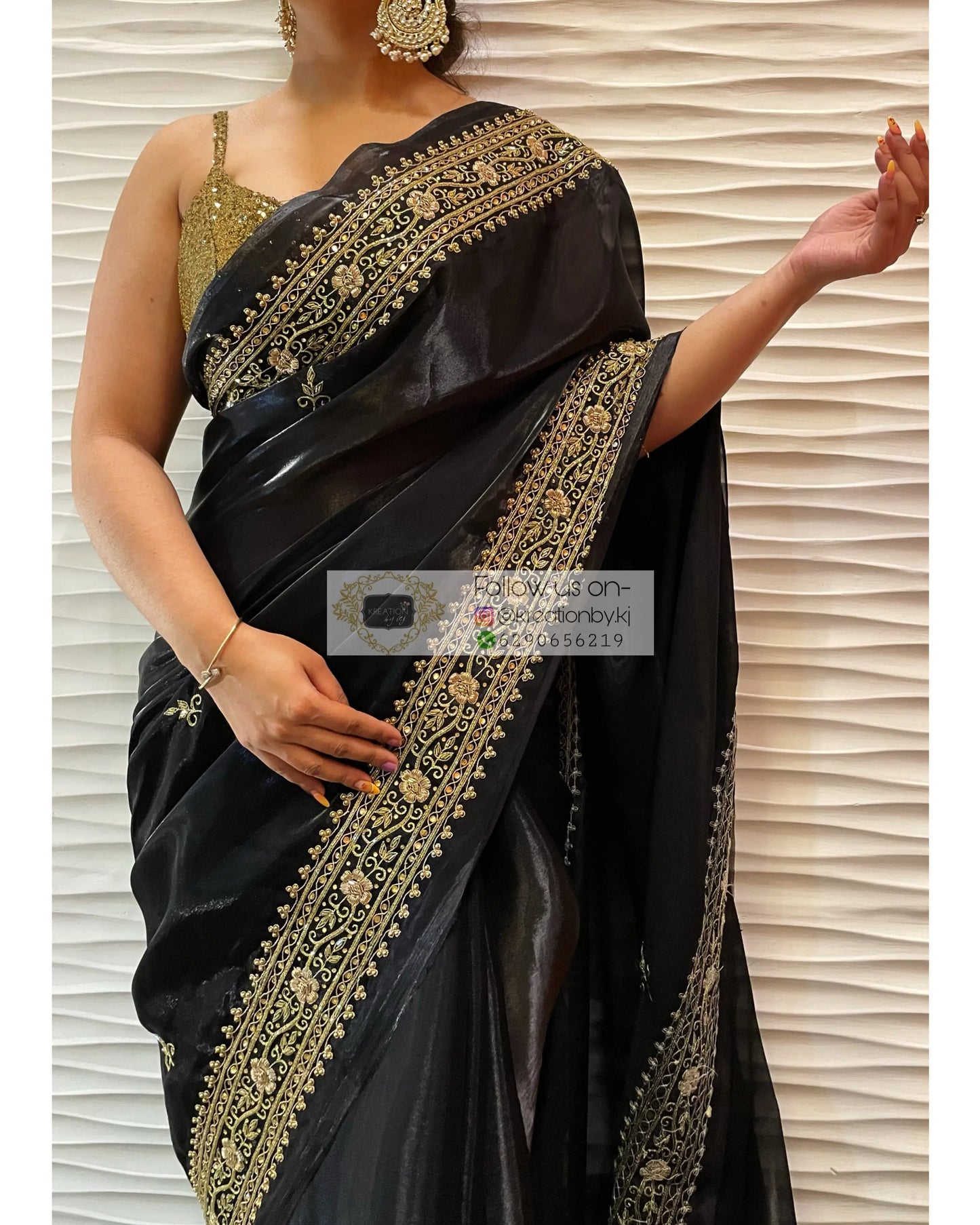 Black Zarina Glassy Organza Saree kreationbykj