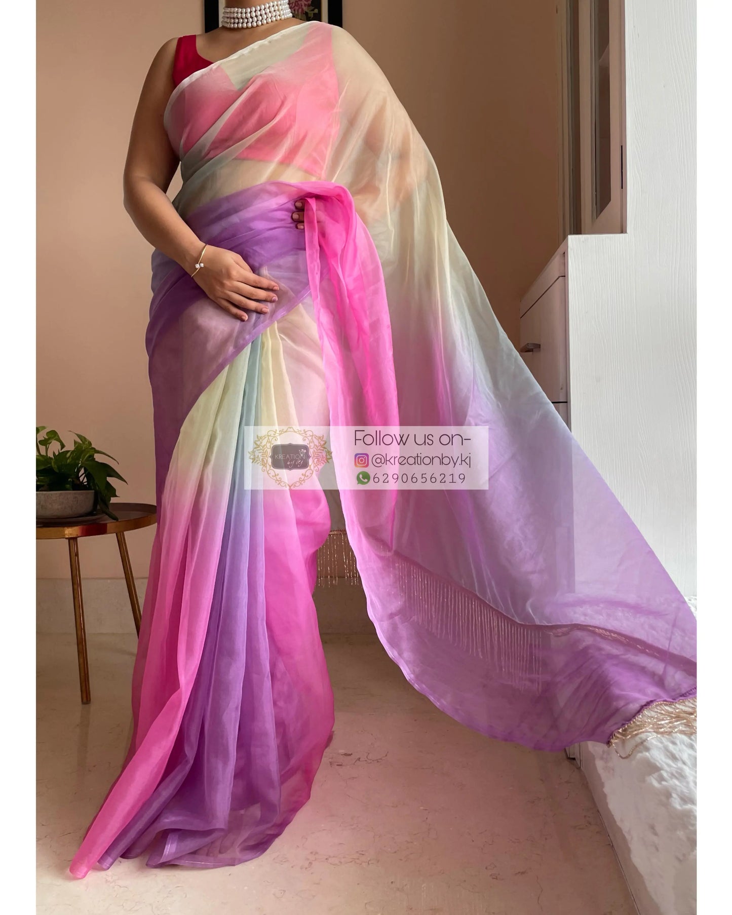 Marshmallow Martini Ombré Organza Saree for Farewell kreationbykj
