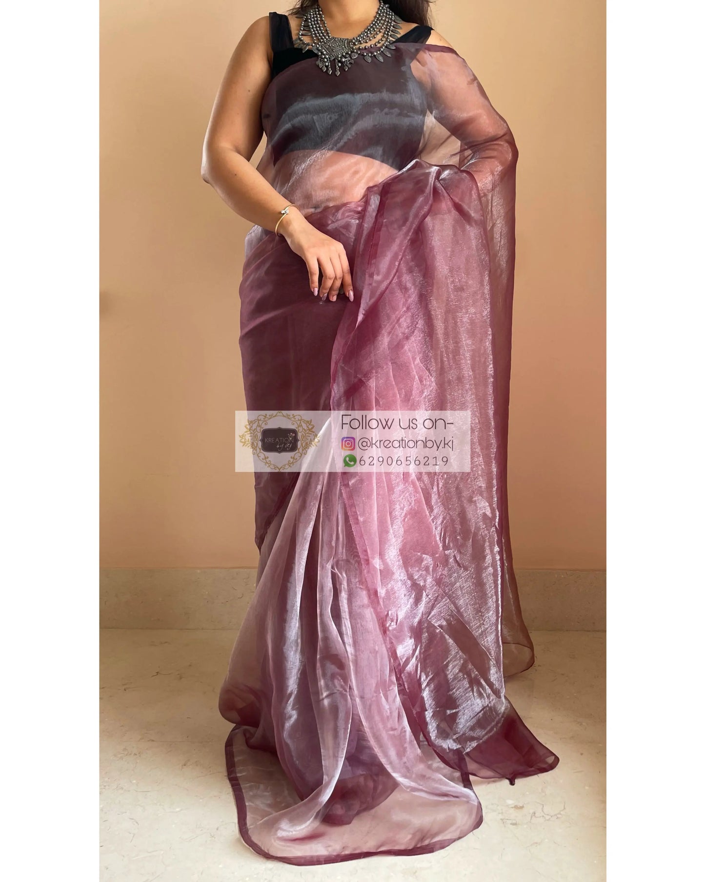 Coke Glass Tissue Saree - kreationbykj