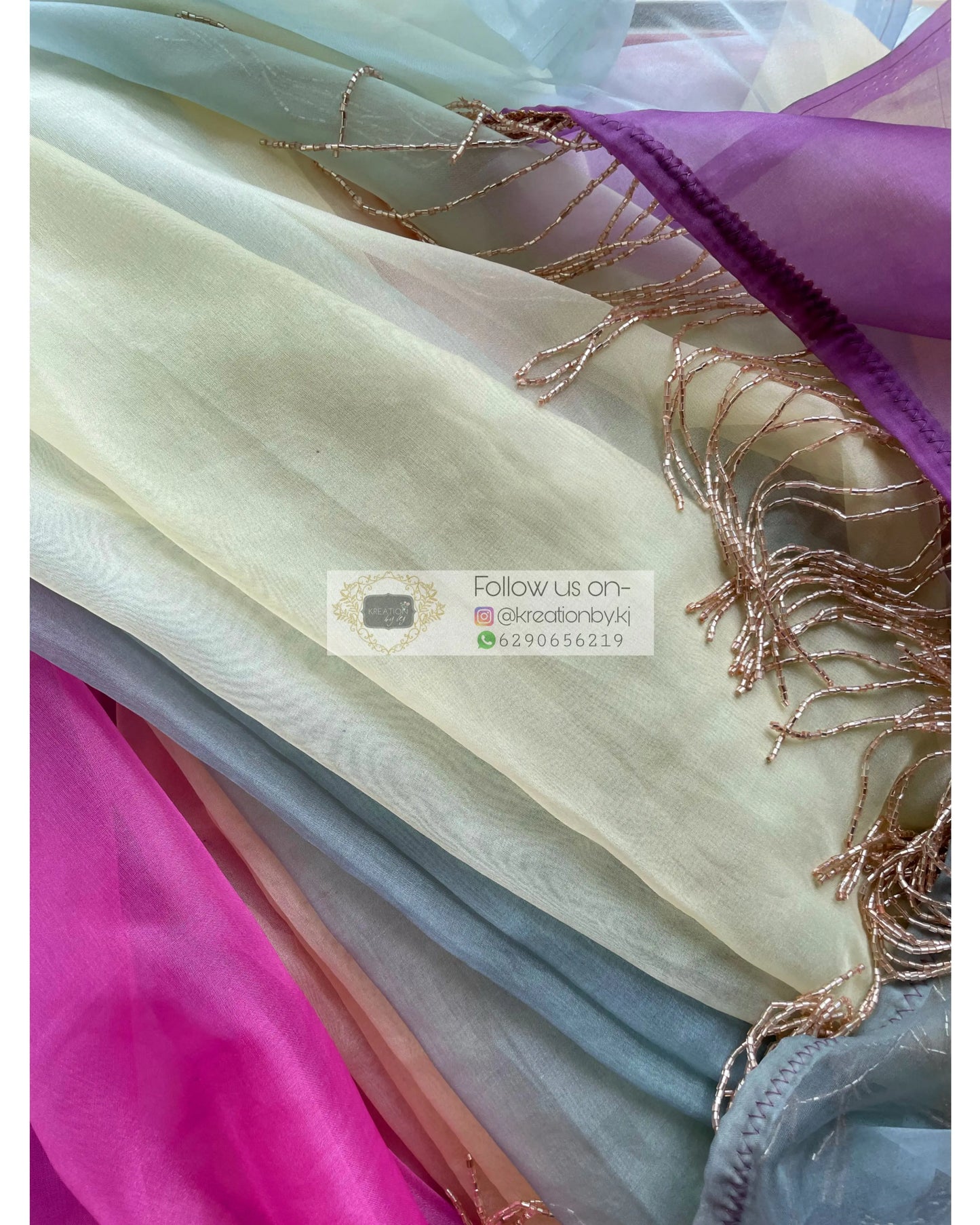 Marshmallow Martini Ombré Organza Saree for Farewell kreationbykj