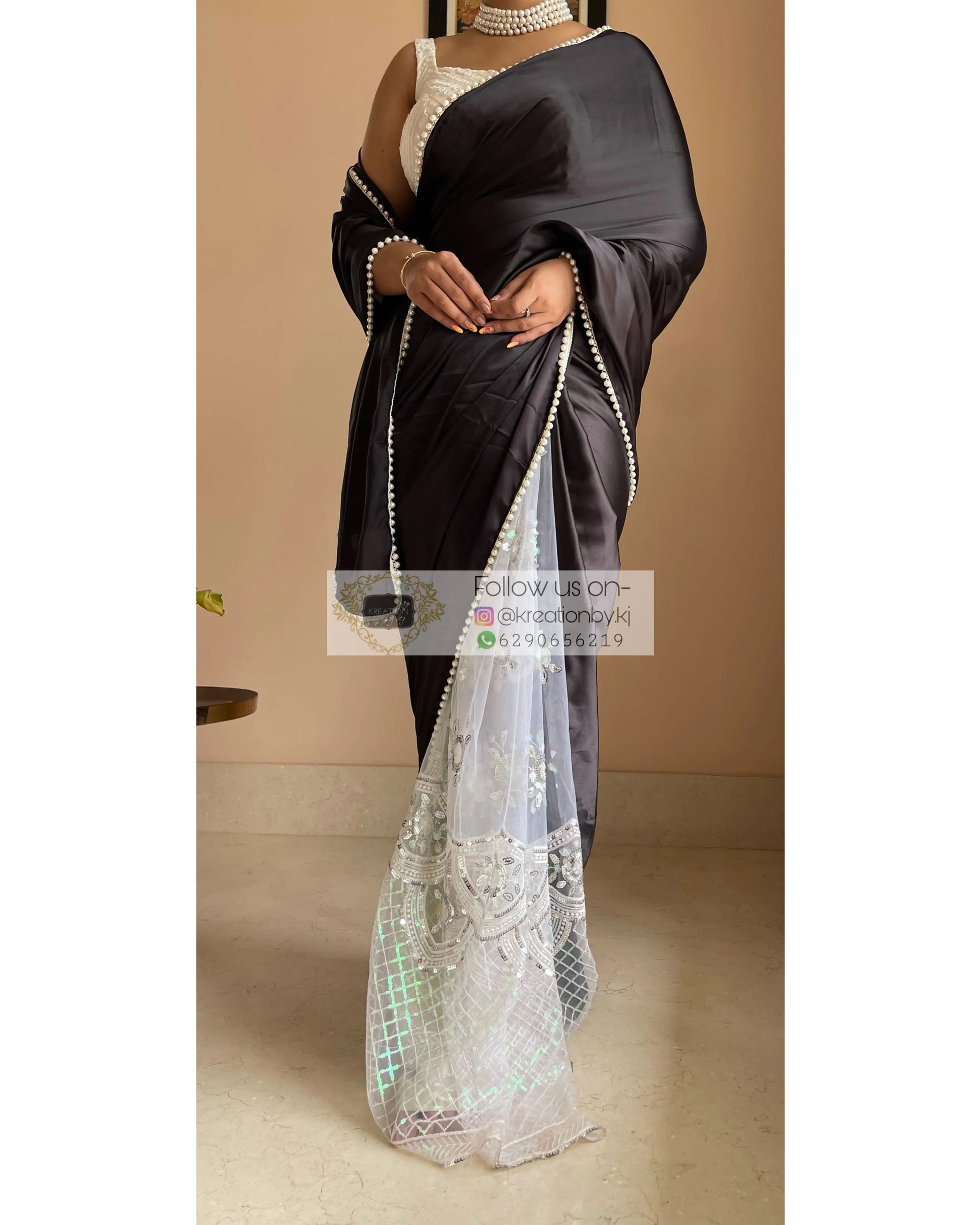 Black Cherry Blossom Saree kreationbykj