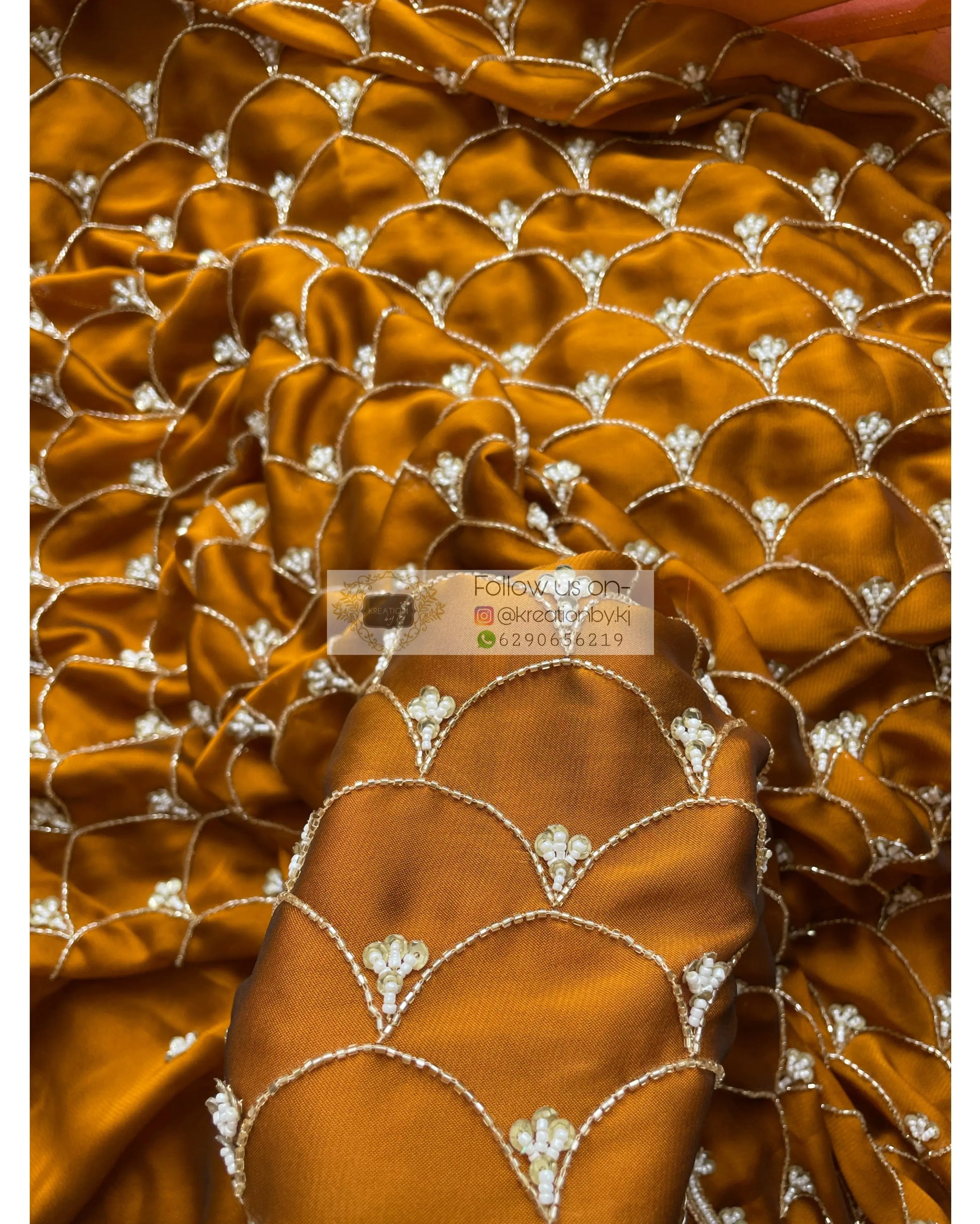 Mustard Golden Cutdana Mehraab Jaal Saree for Haldi kreationbykj