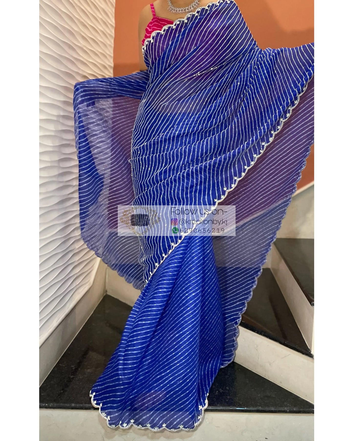Neela Leher Cutdana Saree - kreationbykj