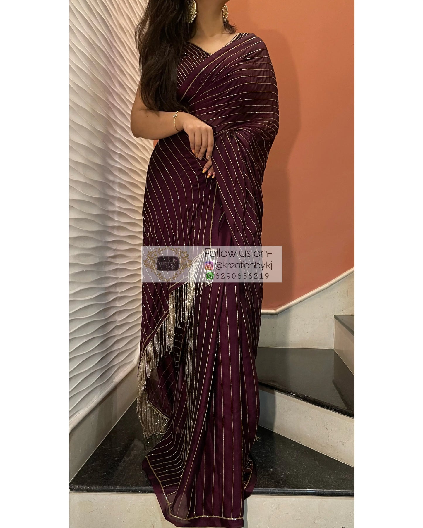 Aubergine Noorani Georgette Cocktail Saree kreationbykj