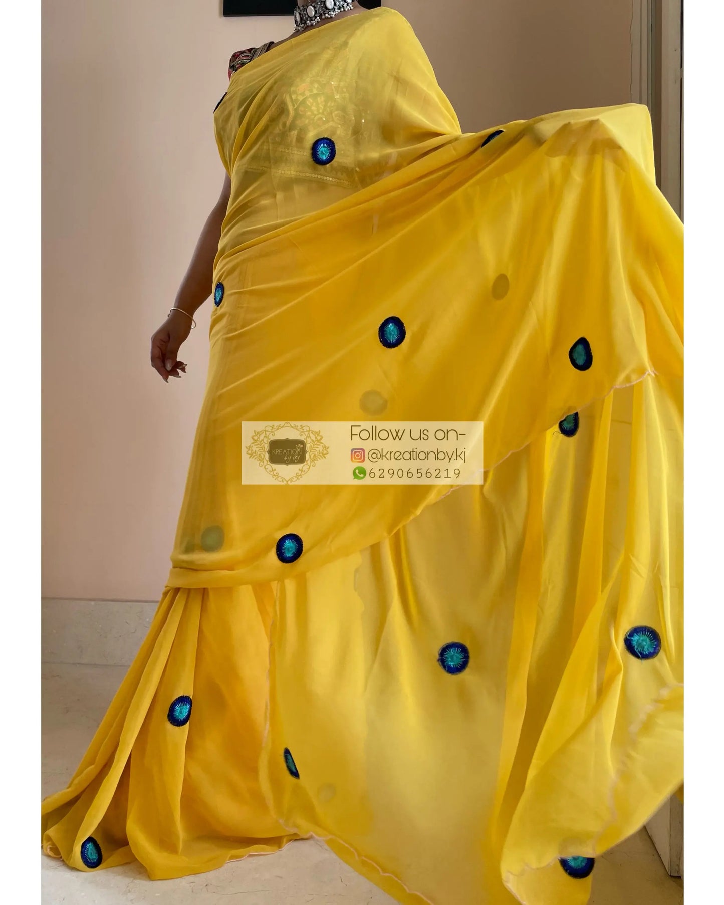 Yellow Evil Eye Saree - kreationbykj
