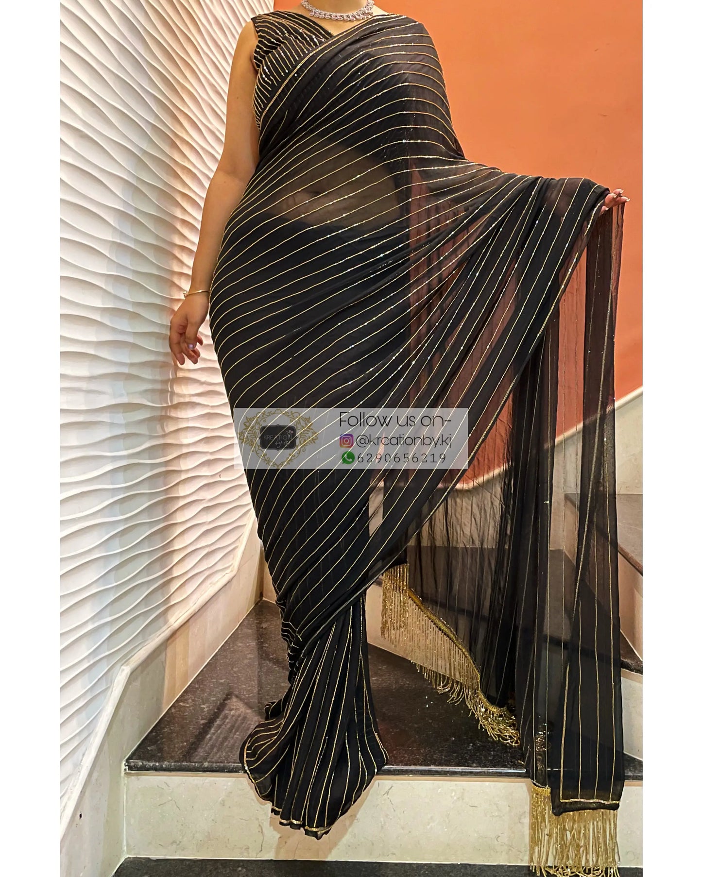 Noorani Black Georgette Saree - kreationbykj
