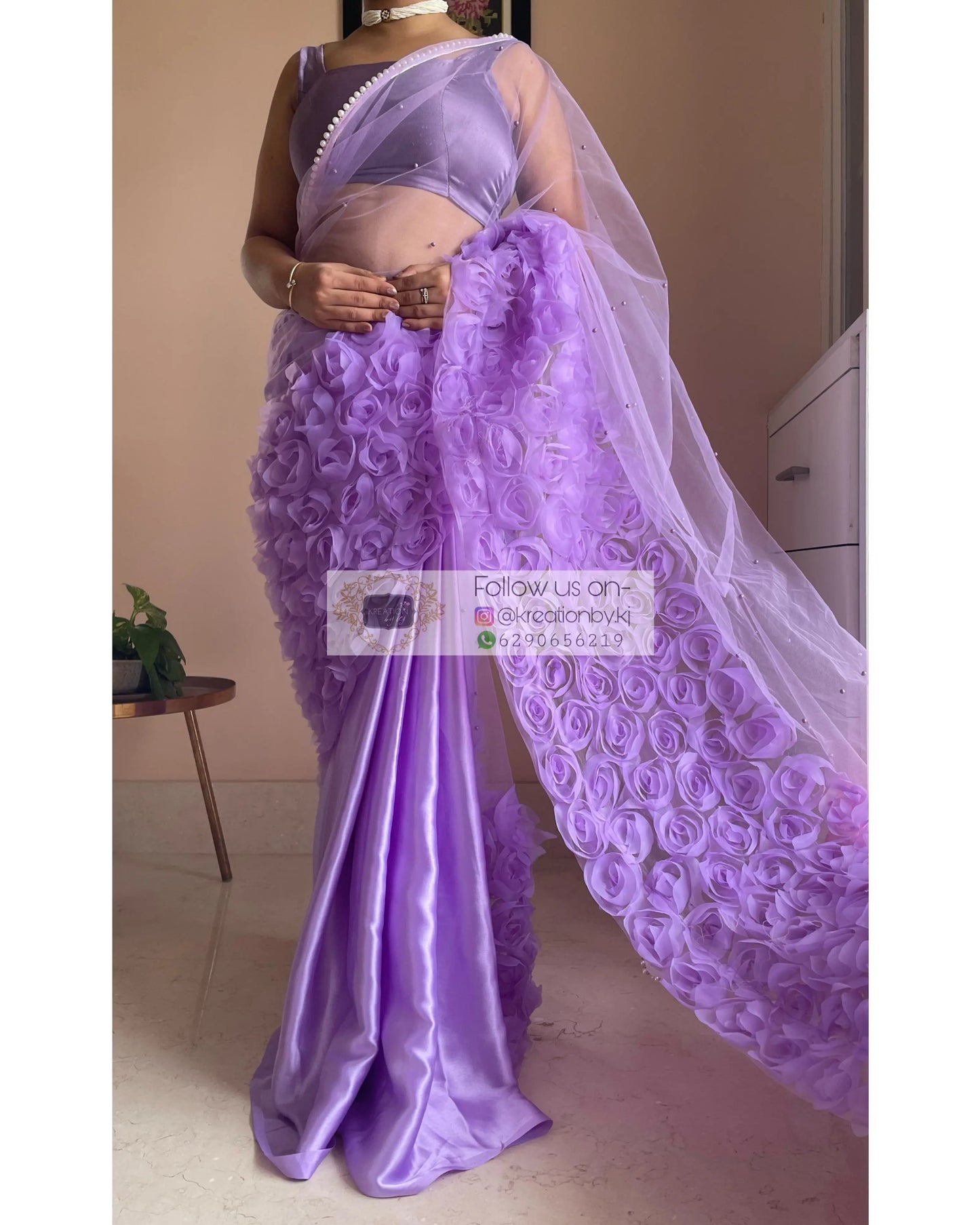 Lavender Drama Queen Net Saree kreationbykj