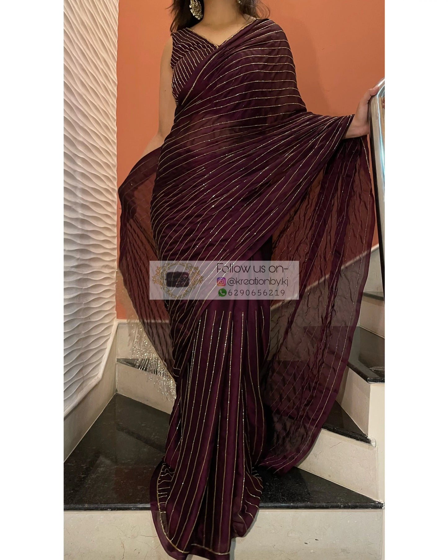 Aubergine Noorani Georgette Cocktail Saree kreationbykj