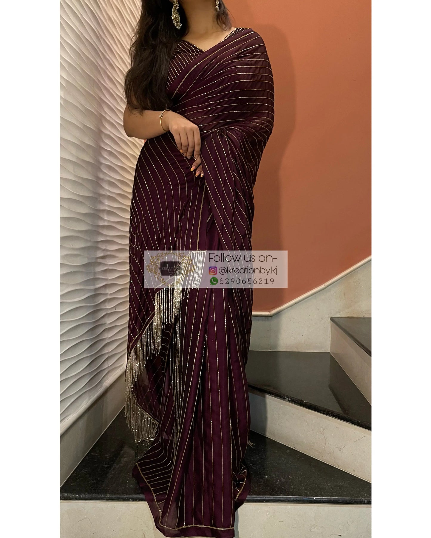 Aubergine Noorani Georgette Cocktail Saree kreationbykj