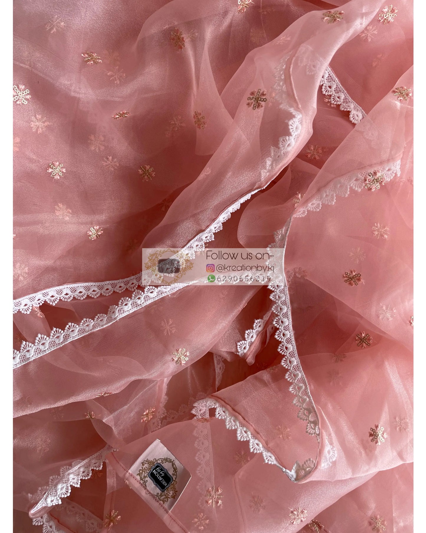 Pale Pink Falling For You Organza Saree kreationbykj