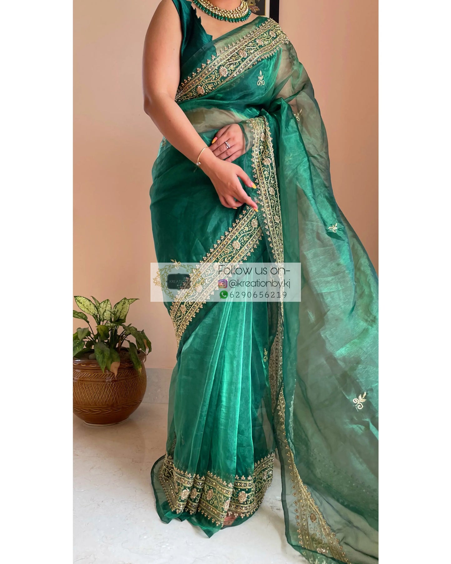 Forest Green Zarina Saree - kreationbykj