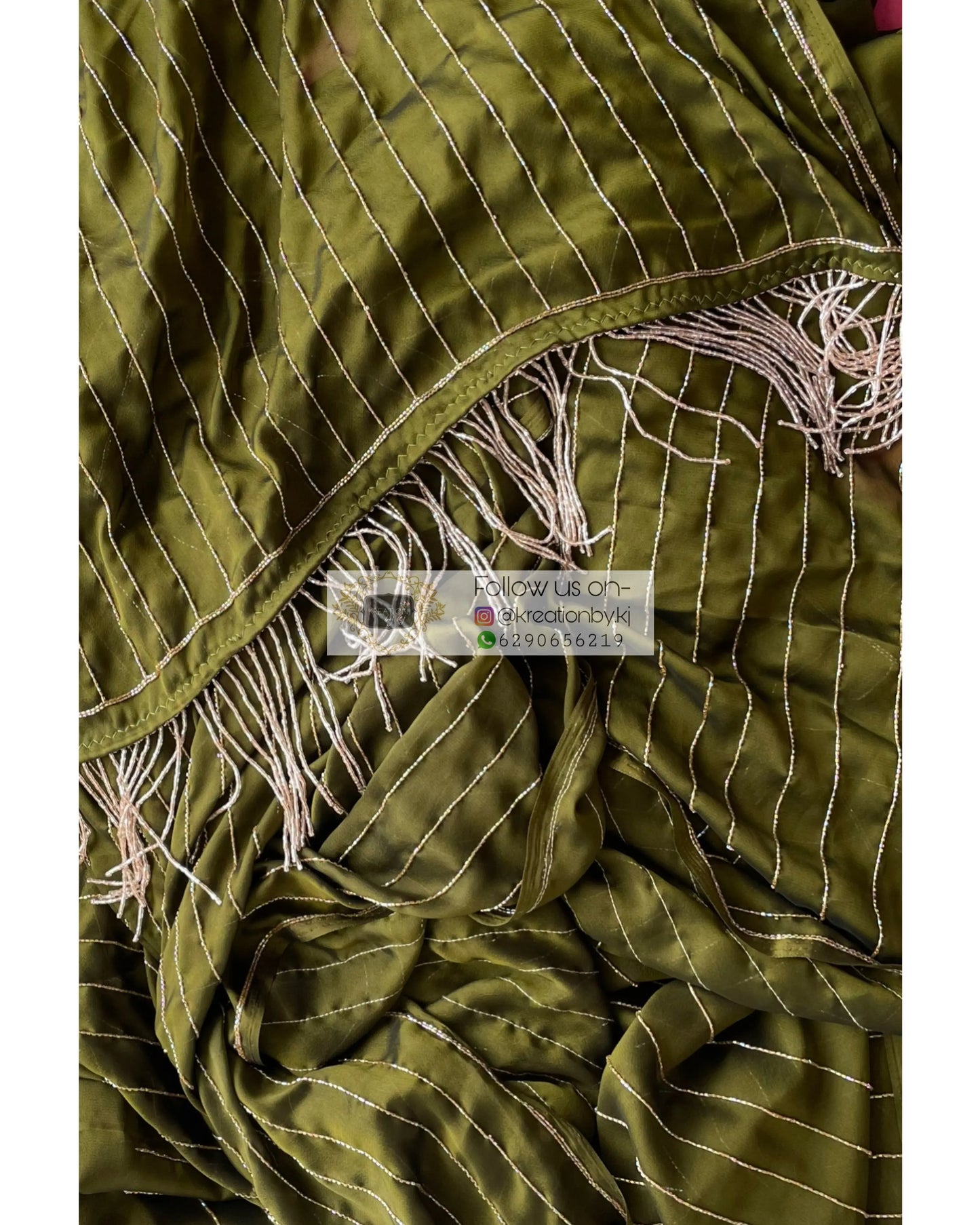 Olive Green Georgette Noorani Cocktail Saree kreationbykj