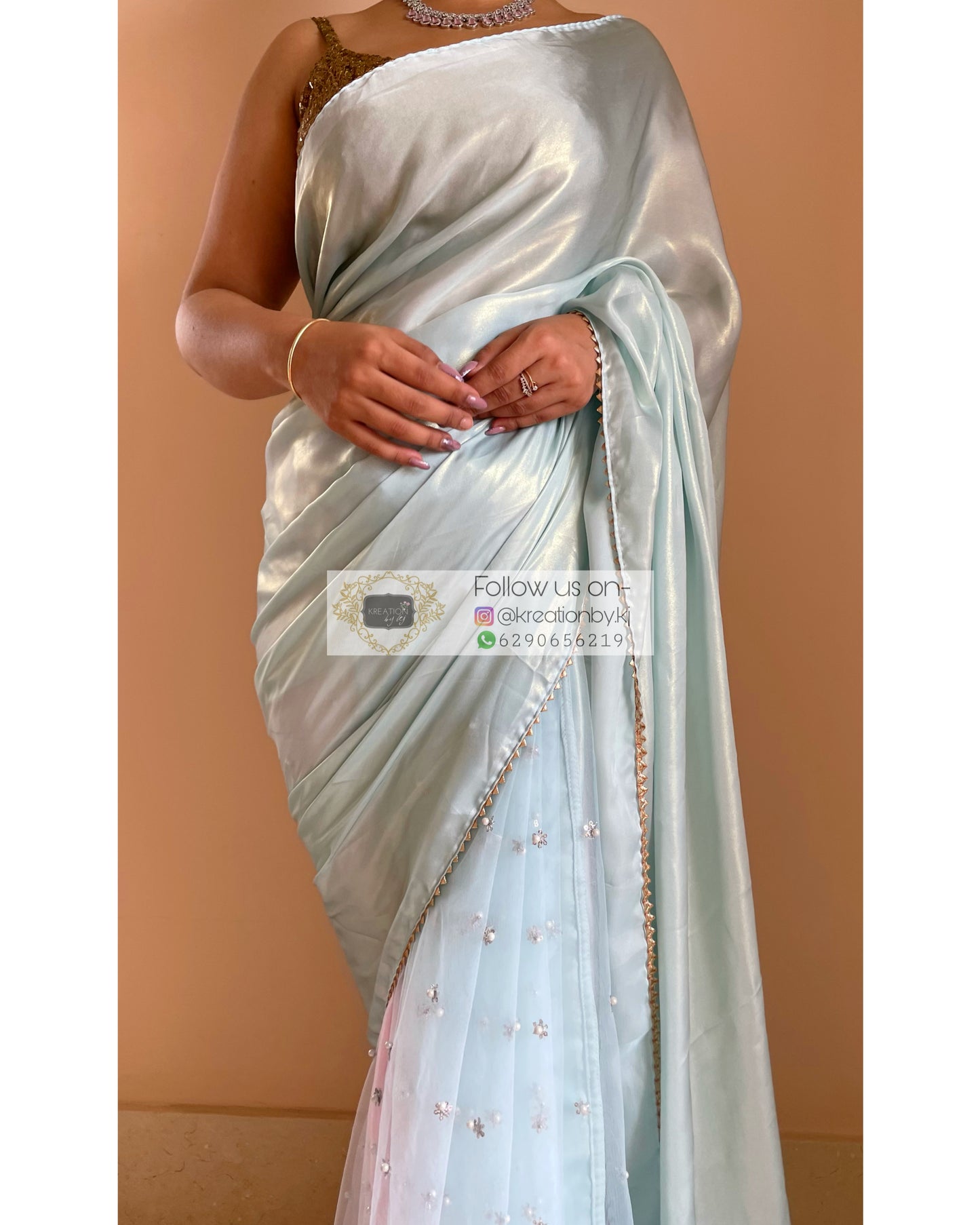 Ice Blue Shimmer Sequins Saree - kreationbykj