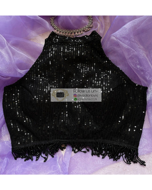 Black Sequins Halter Blouse - kreationbykj