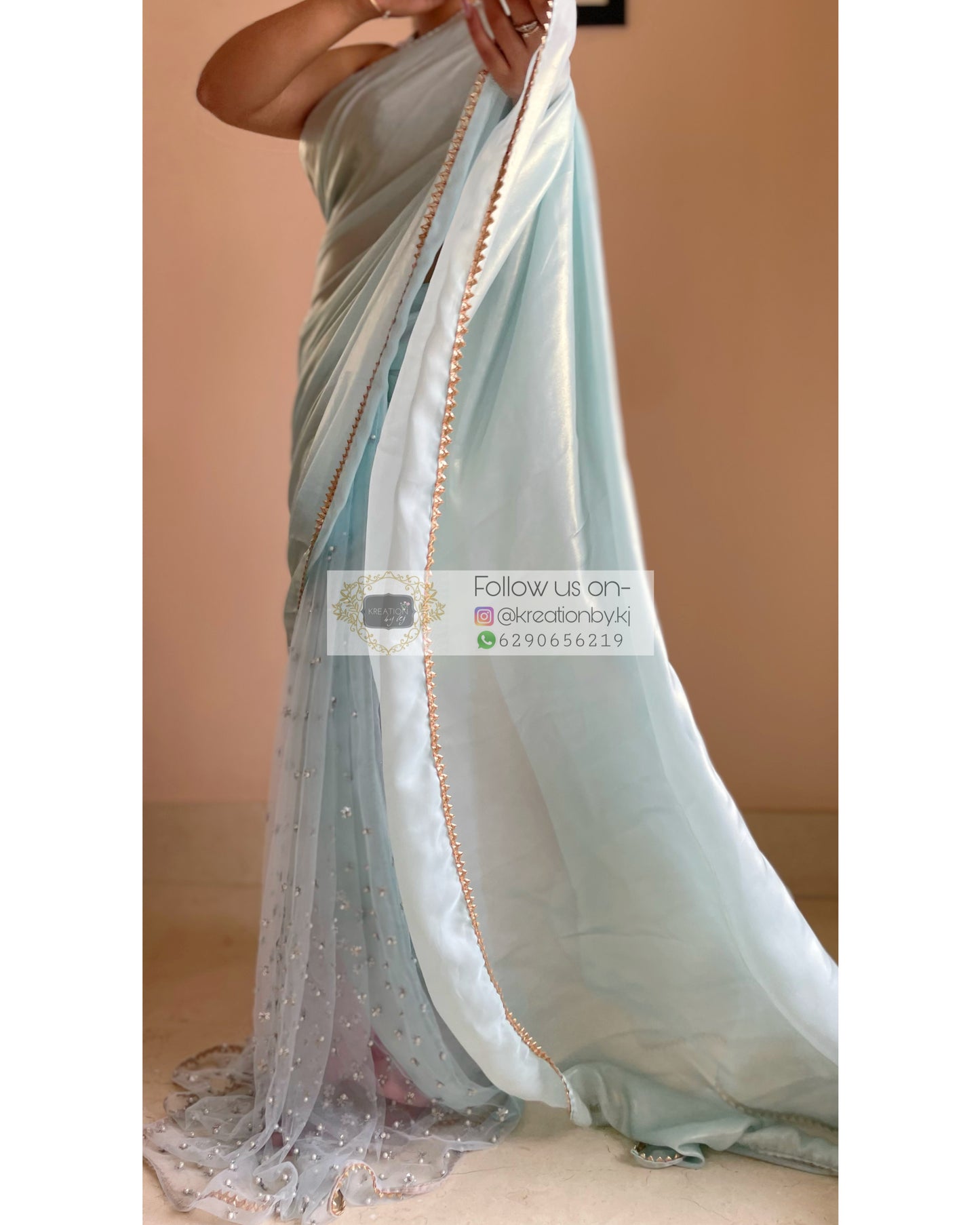 Ice Blue Shimmer Sequins Saree - kreationbykj