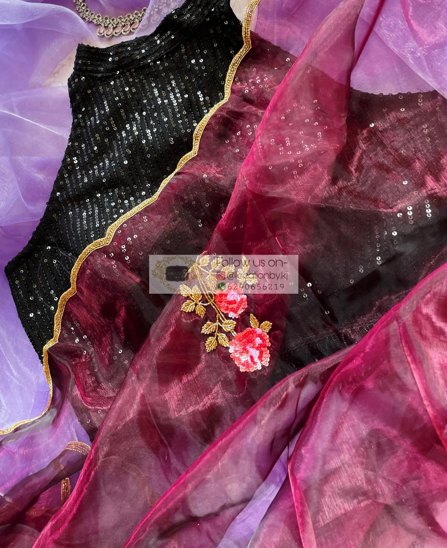 Black Sequins Halter Blouse - kreationbykj