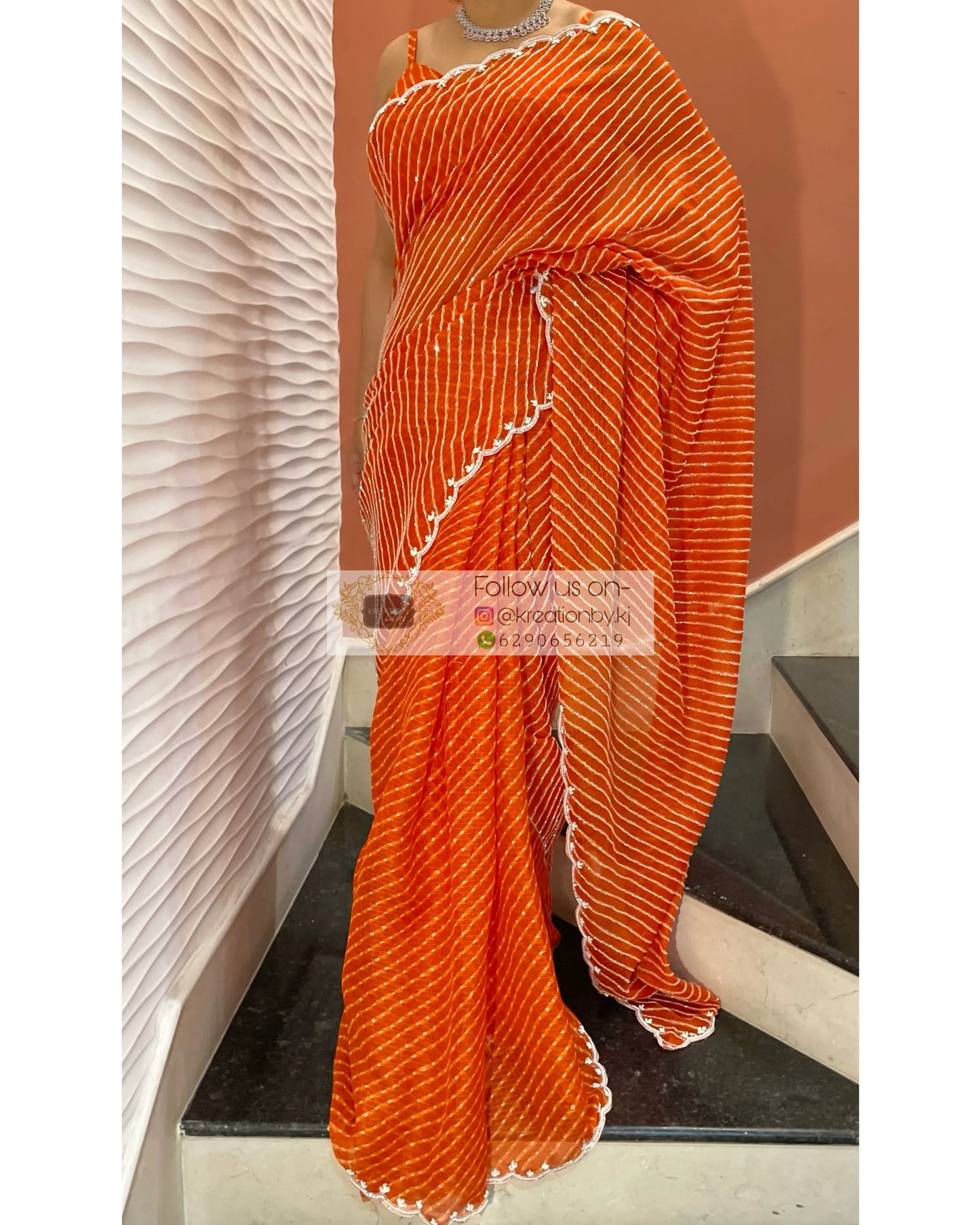Kesari Leher Cutdana Saree - kreationbykj