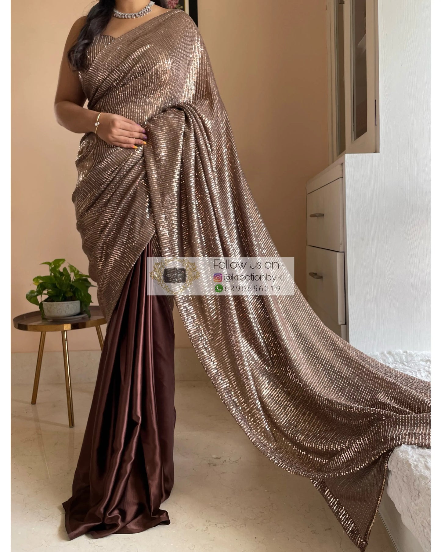Chocolate sequins Half Saree kreationbykj