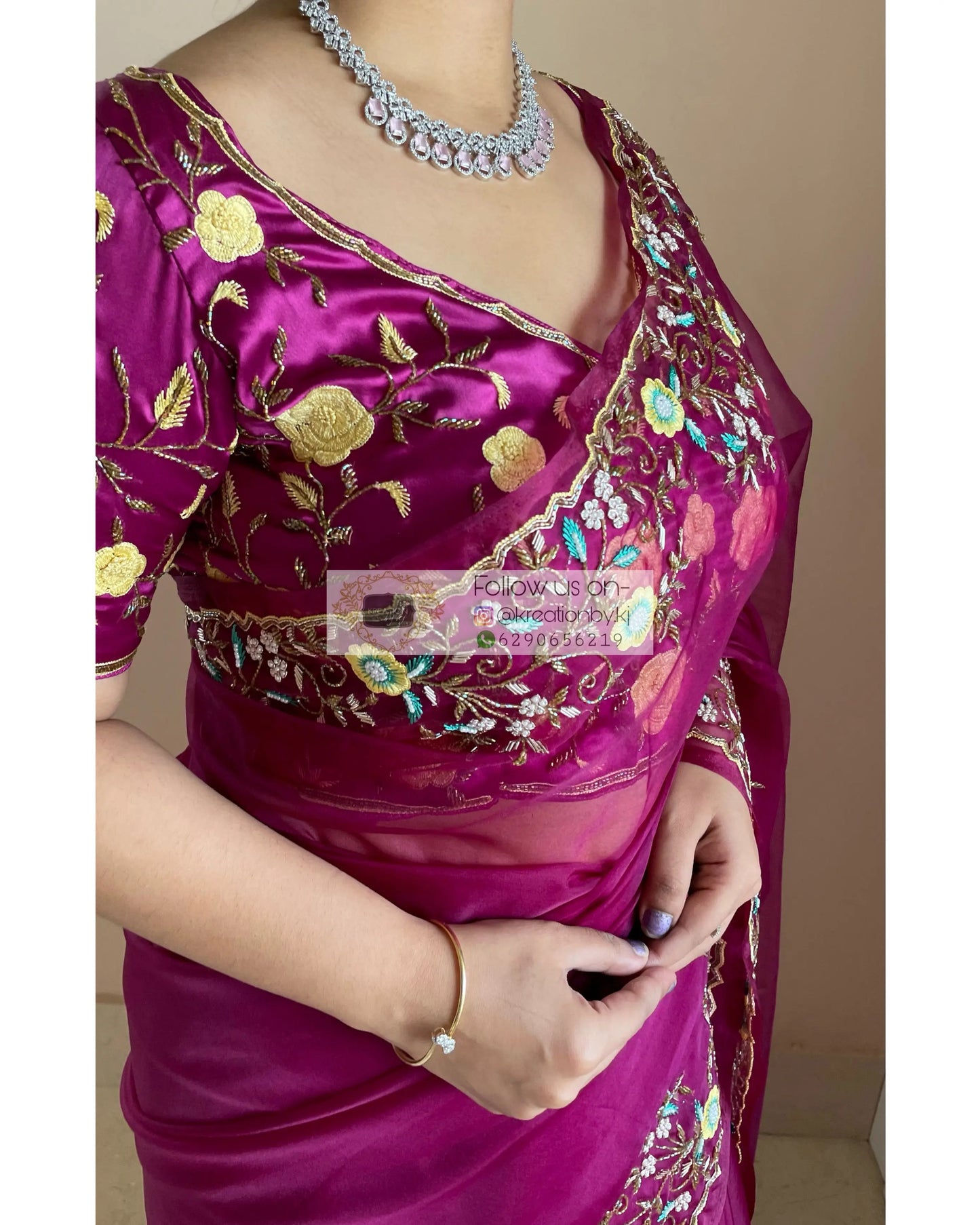 Pankhuri Wine Organza Saree - kreationbykj