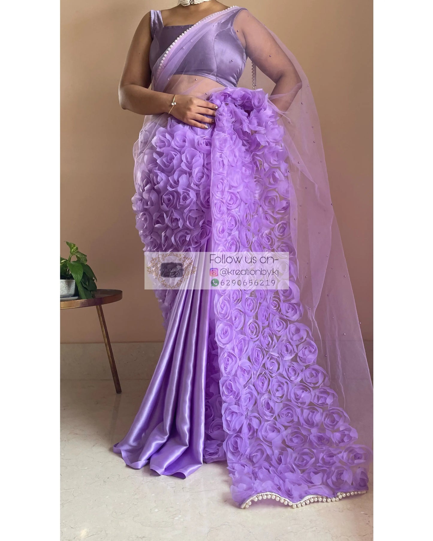Lavender Drama Queen Net Saree kreationbykj