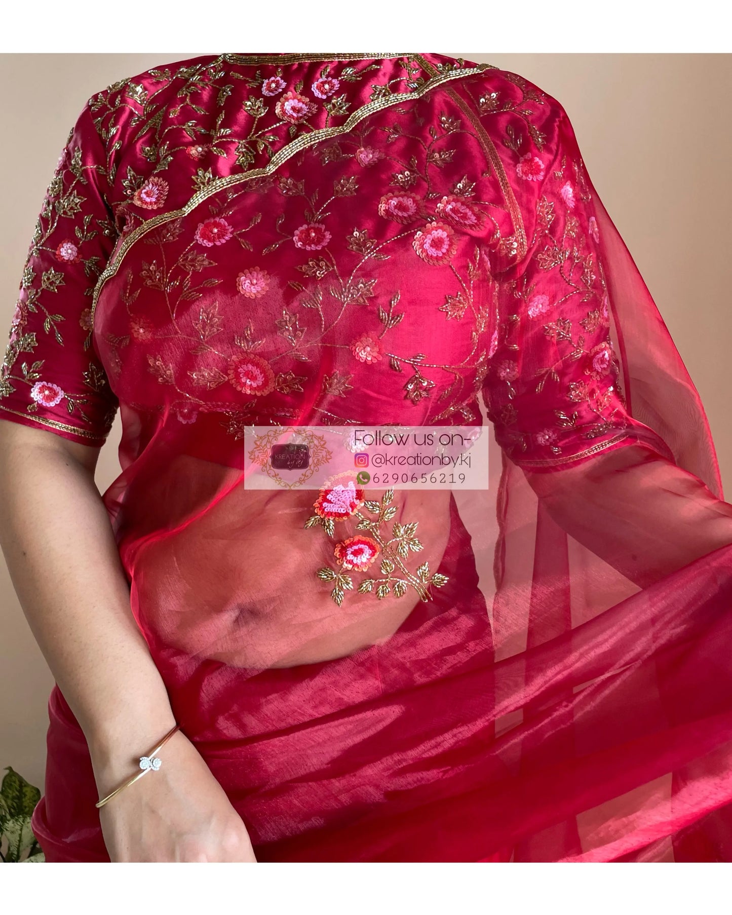 Remember the Roses Red Glass Tissue Saree - kreationbykj