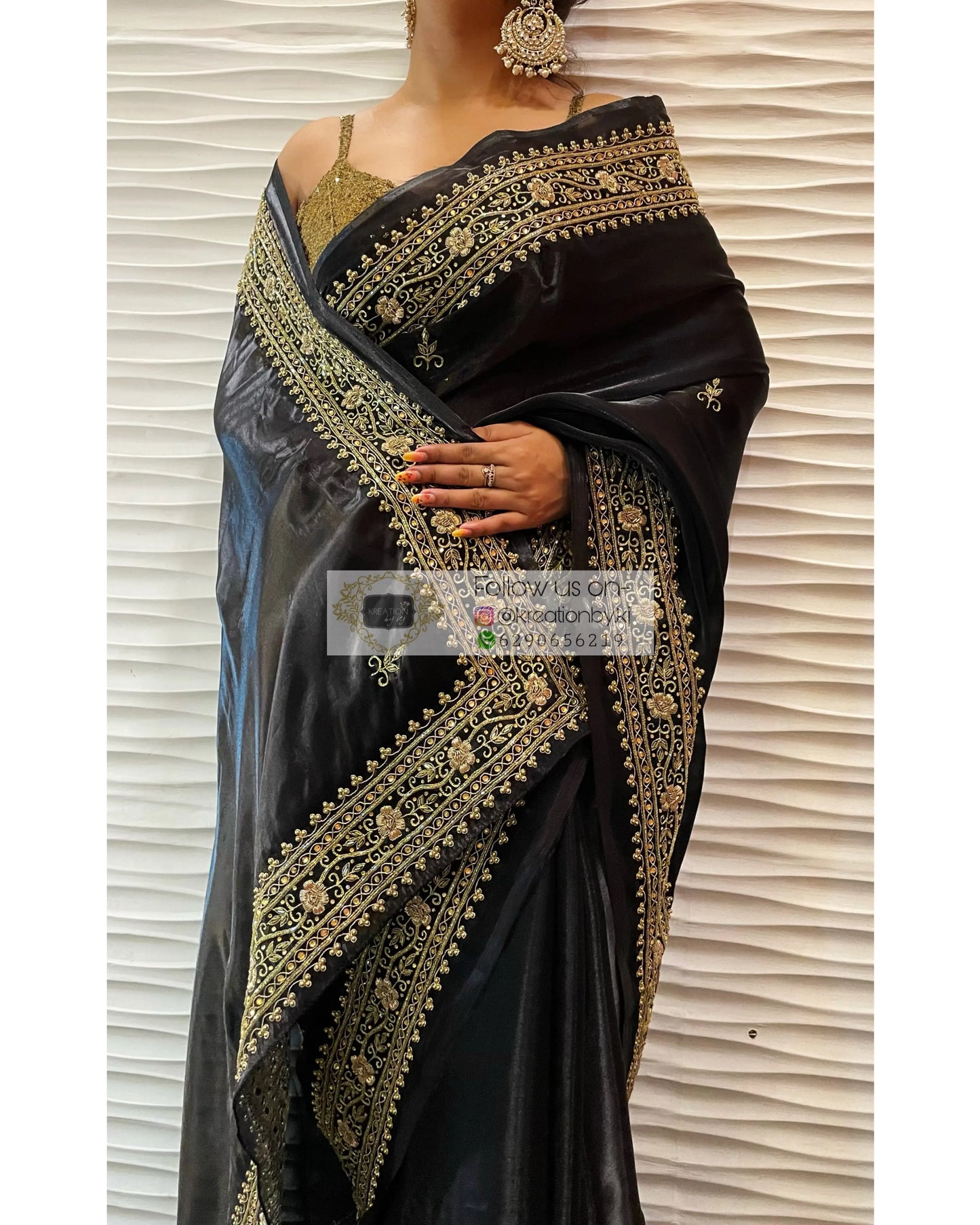 Black Zarina Glassy Organza Saree kreationbykj