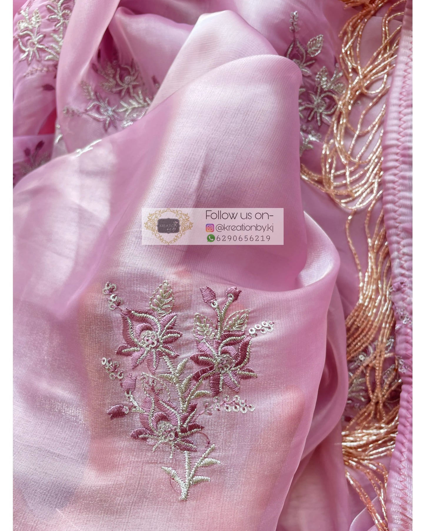 Lilac Glass Organza Saree with Embroidery kreationbykj