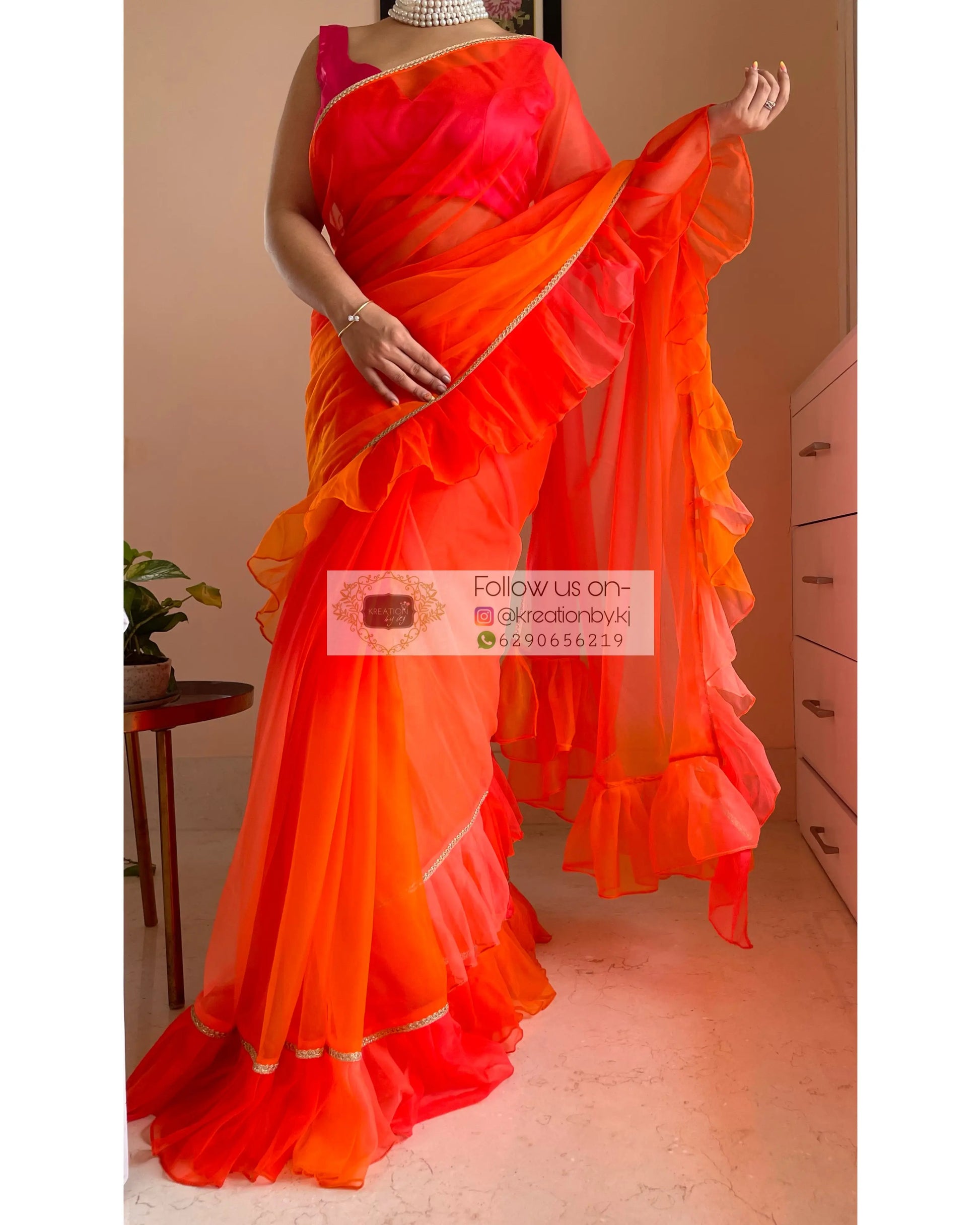 Orange Ombré Ruffle Saree kreationbykj