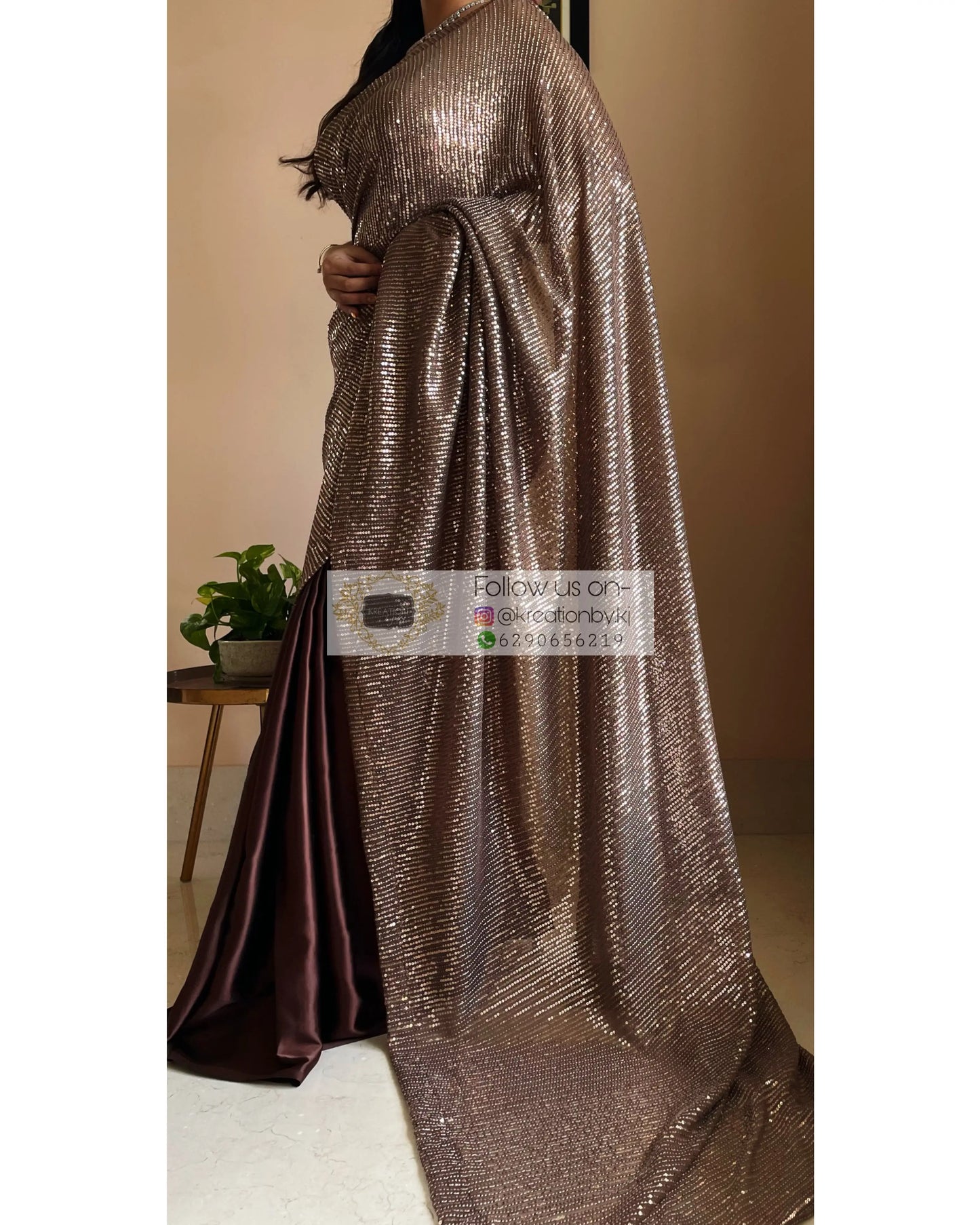 Chocolate sequins Half Saree kreationbykj