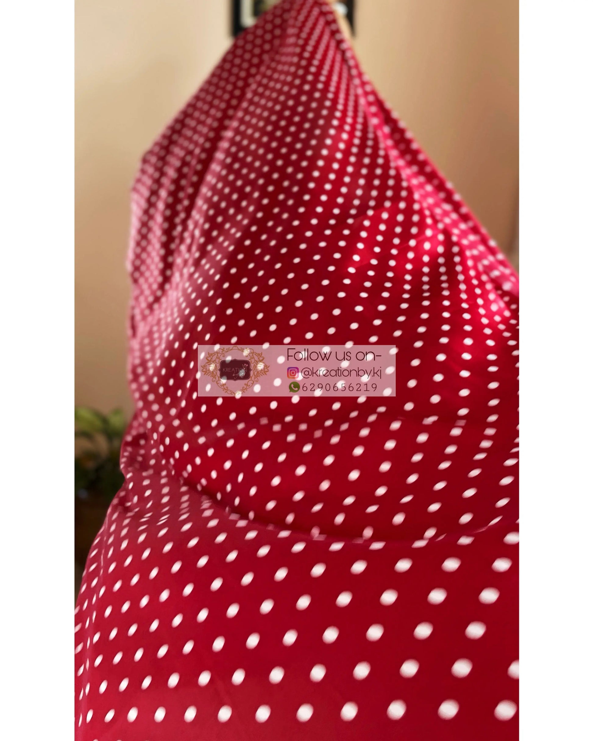 Maroon Polka Dot Satin Silk Saree kreationbykj