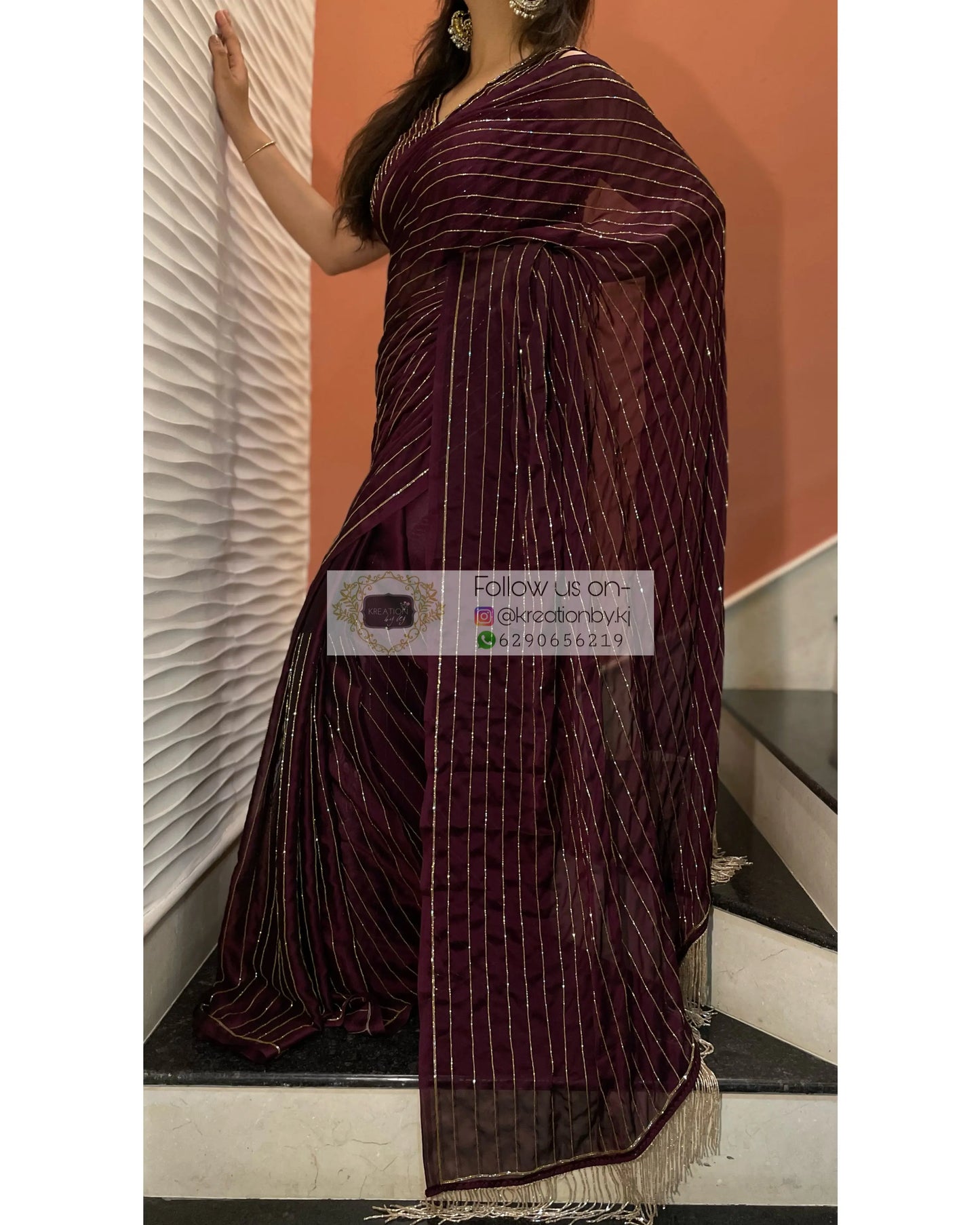 Aubergine Noorani Georgette Cocktail Saree kreationbykj